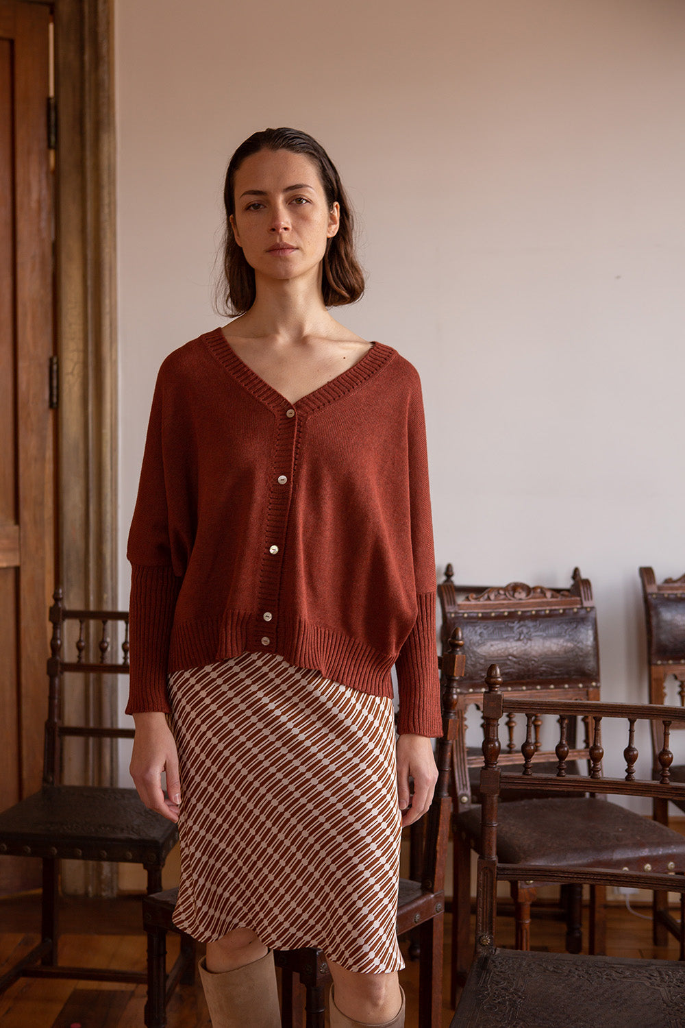 Grace Pima Cotton Cardigan in Madrone