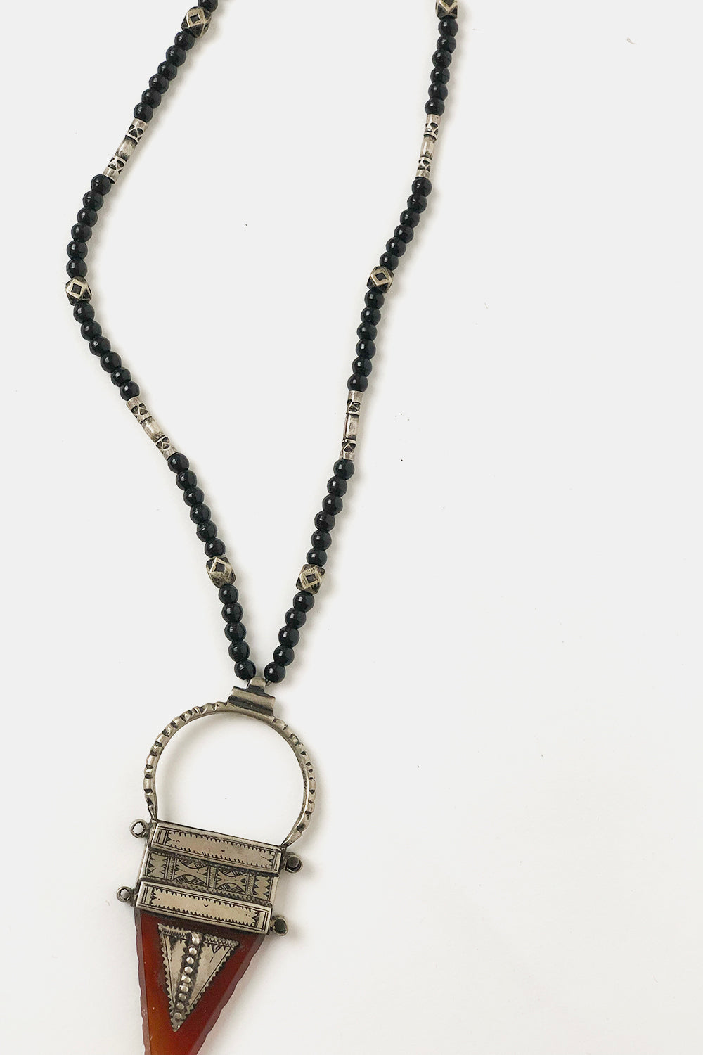 Vintage Black Glass and Carnelian Necklace