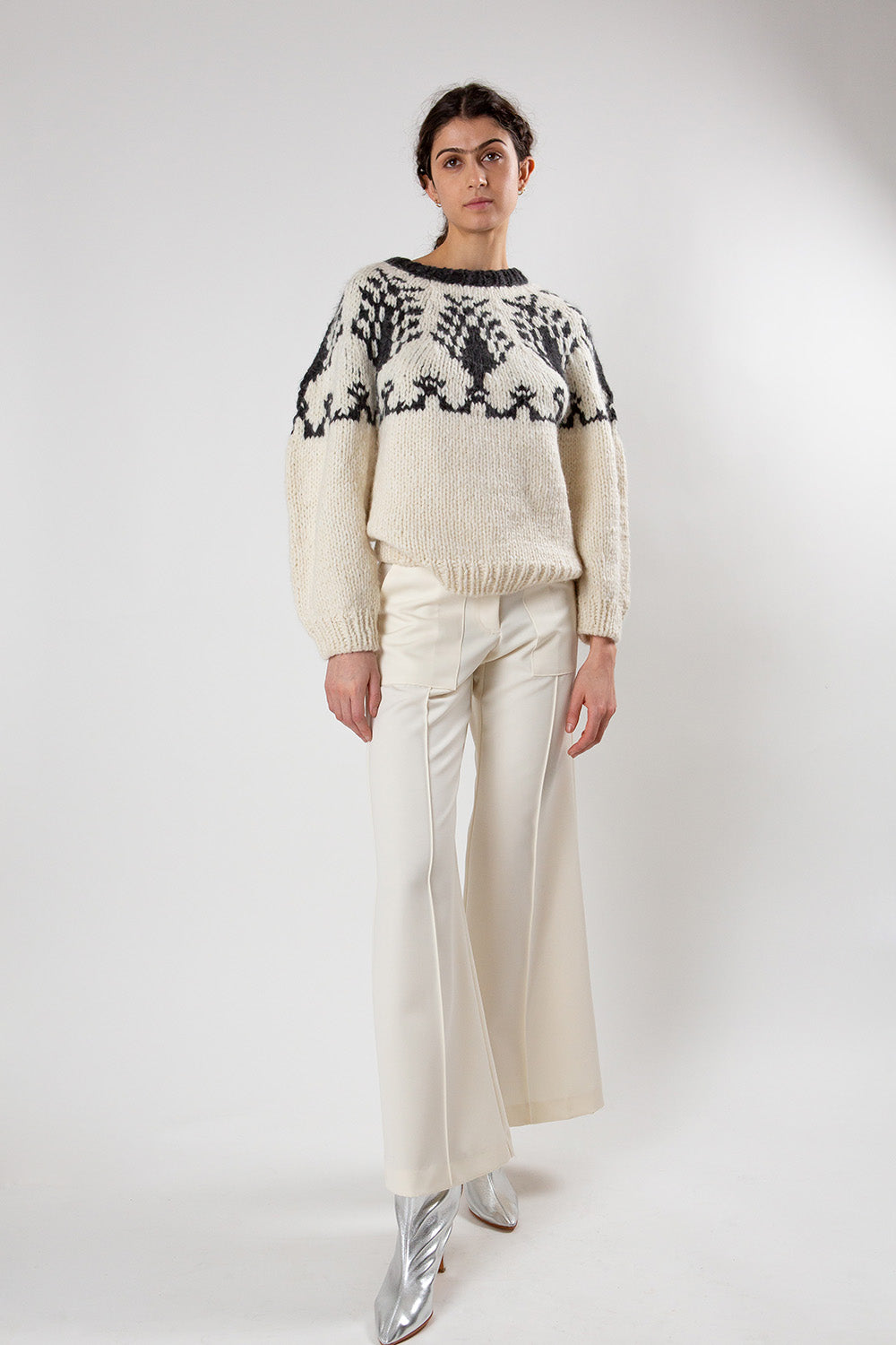 Alpaca and Wool Cypress Pullover in Cream/Charcoal