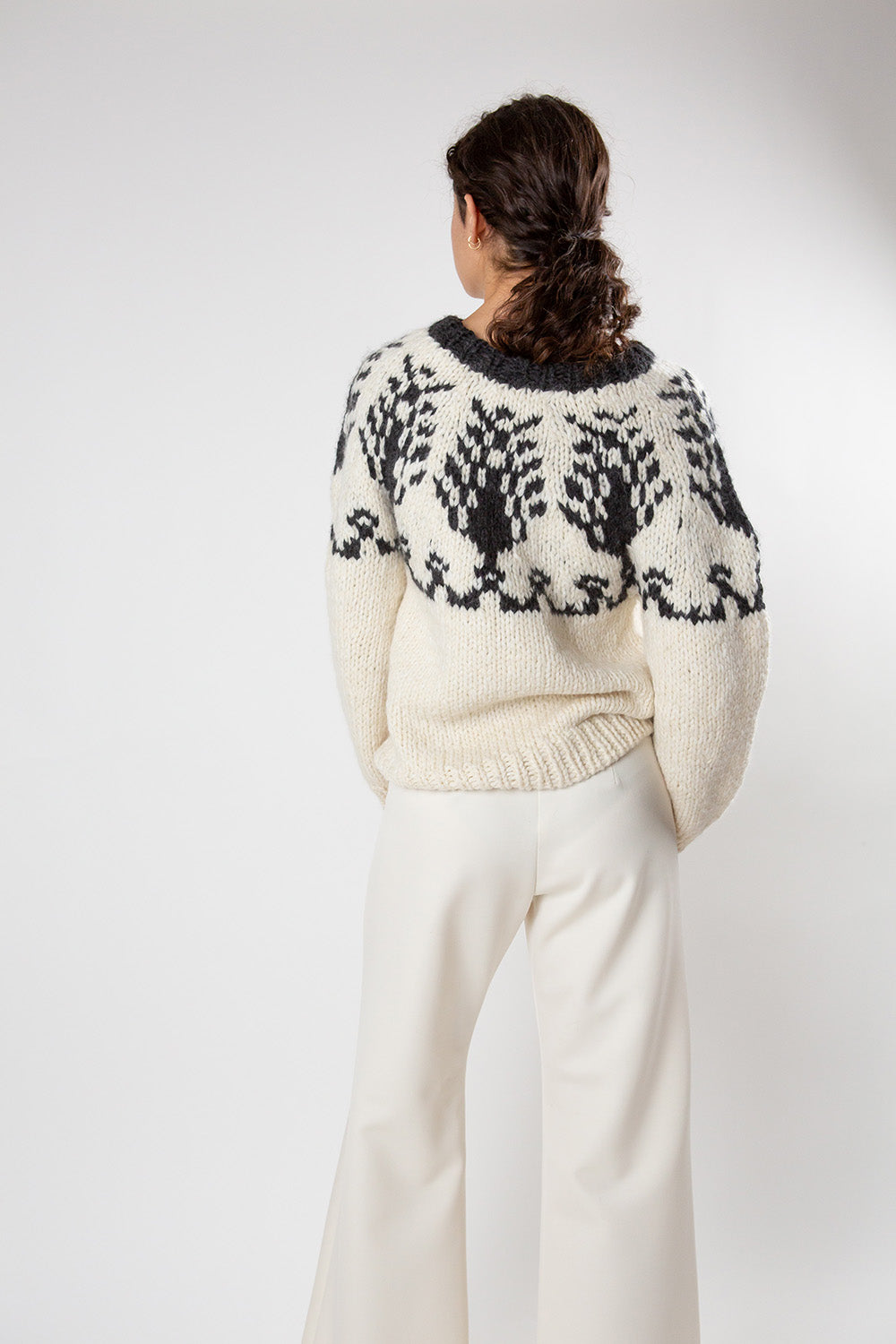 Alpaca and Wool Cypress Pullover in Cream/Charcoal