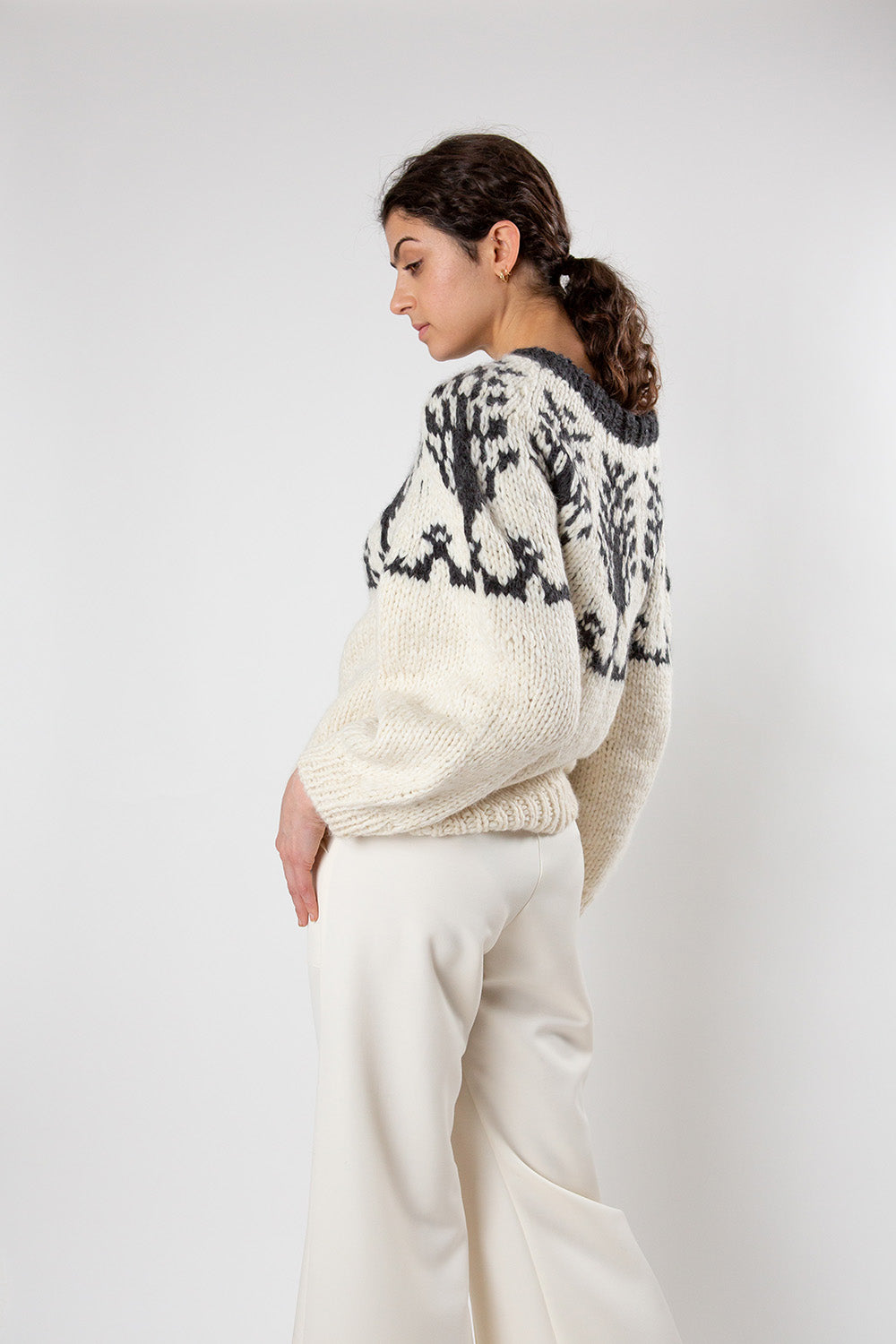 Alpaca and Wool Cypress Pullover in Cream/Charcoal