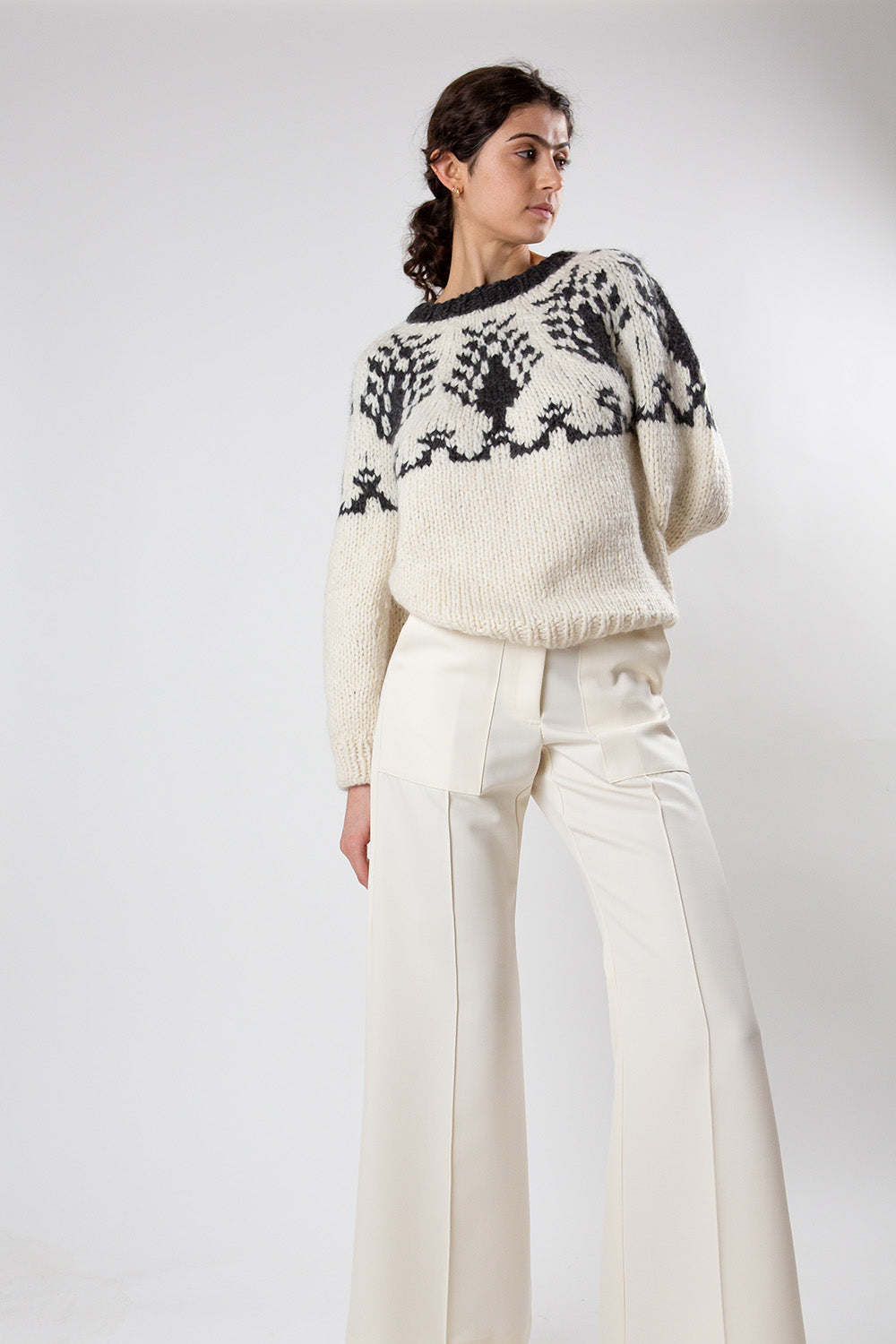 Alpaca and Wool Cypress Pullover in Cream/Charcoal