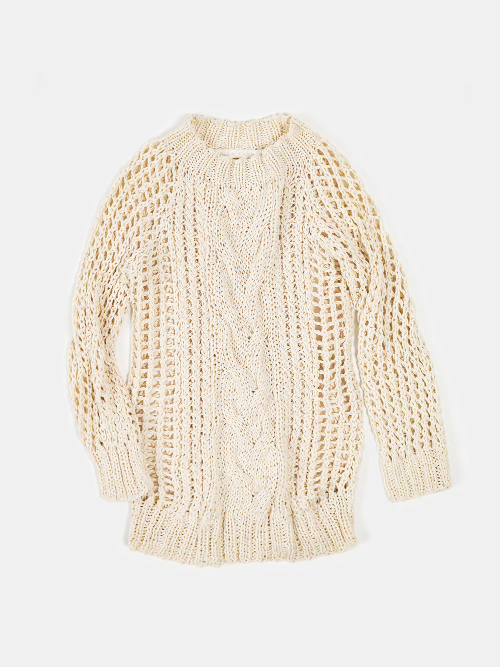 Alpaca Cable Knit Fisherman Sweater in Winter White
