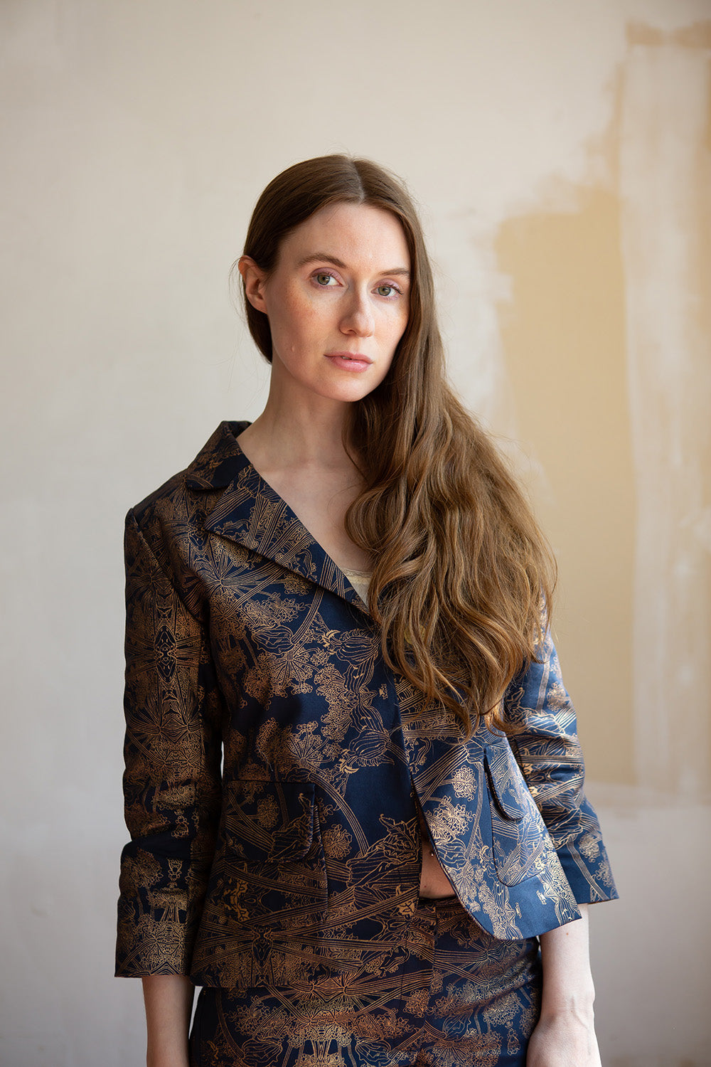 Flynn Cotton Jacket in Navy/Gold Botanicus