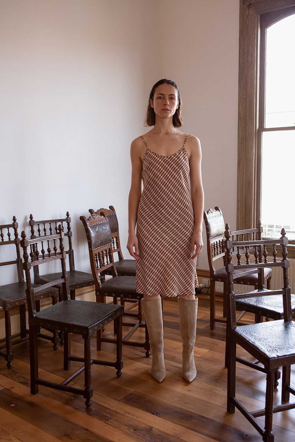 Greta Silk Crêpe De Chine Dress in Sienna Jacobsen