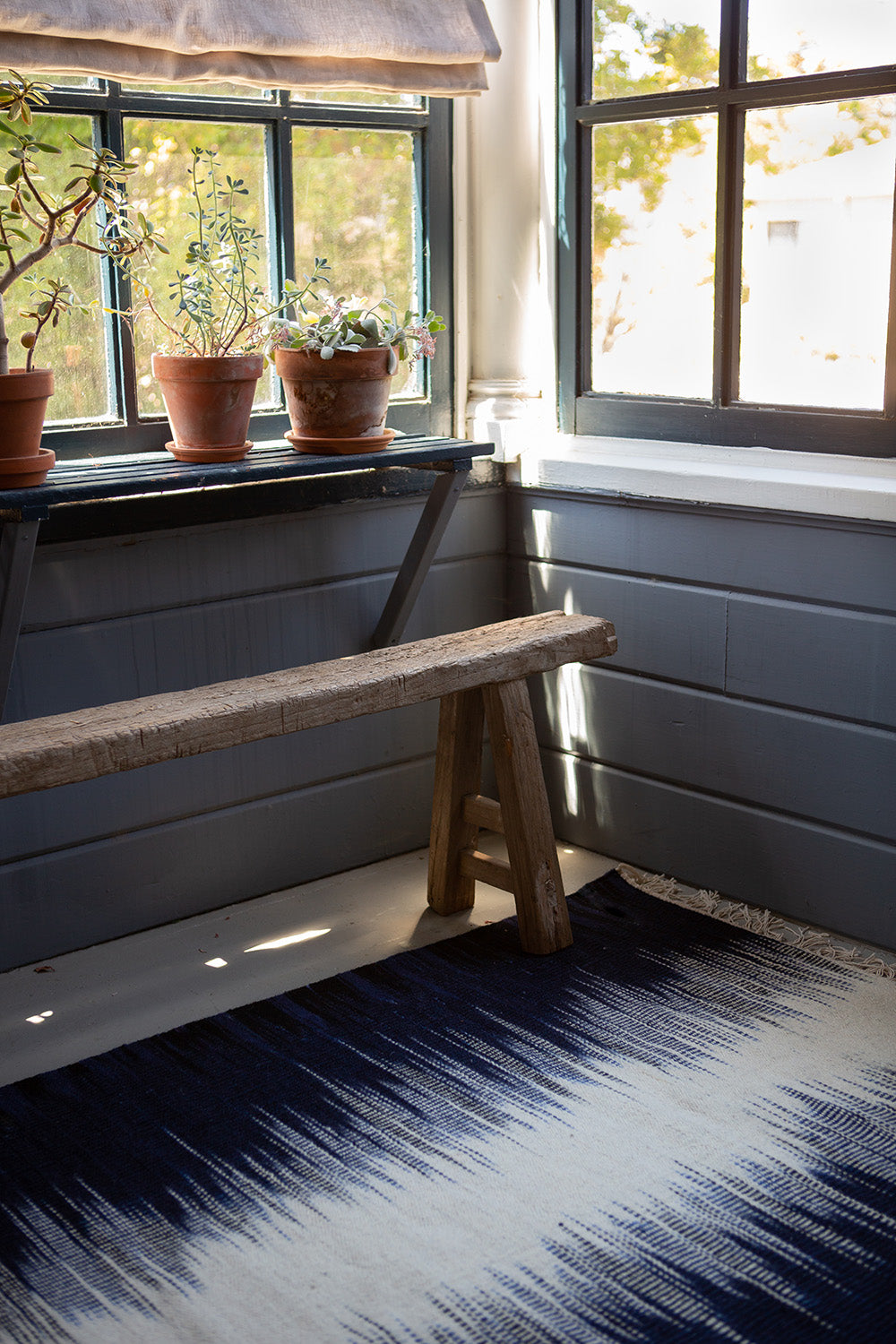 Wool Ikat Rug in Navy