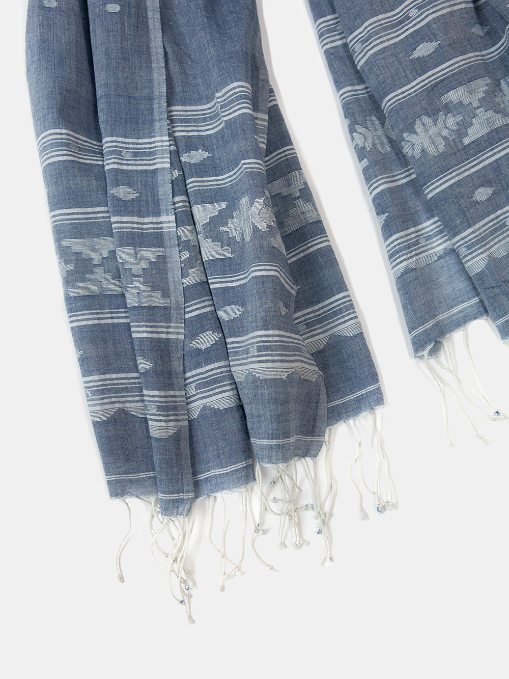 Jamdani Khadi Shawl In Chambray