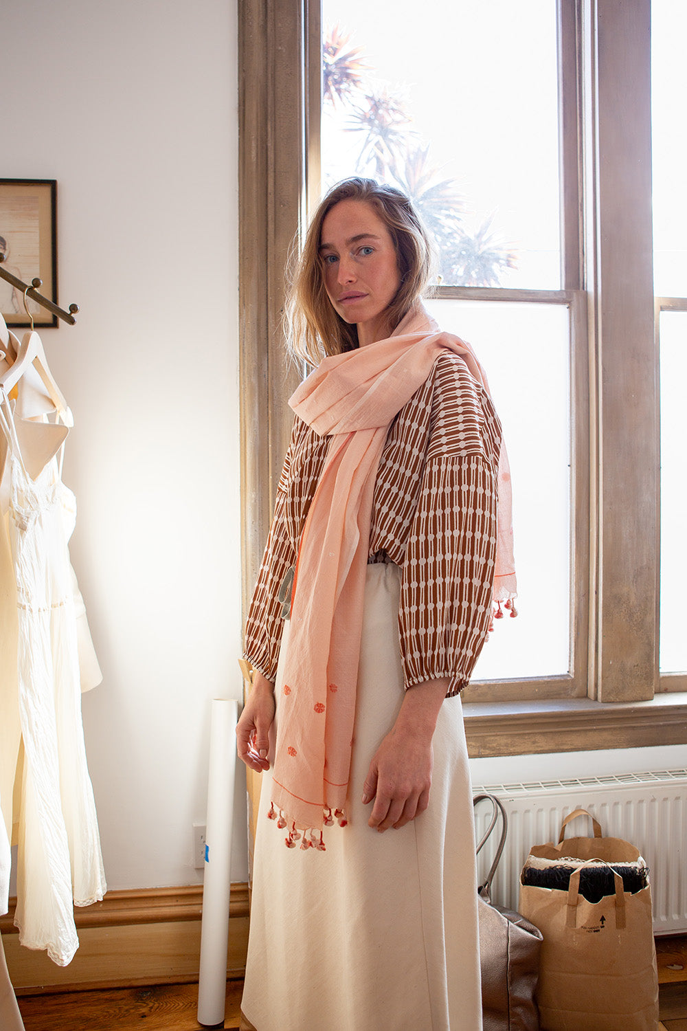 Jamdani Khadi Shawl In Blush