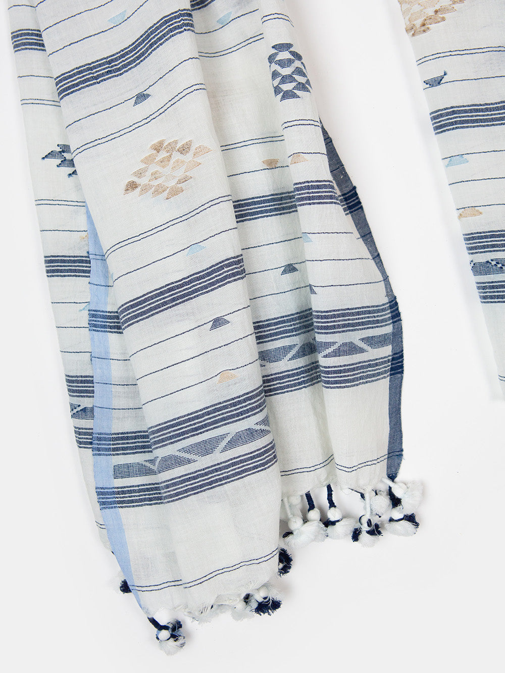 Jamdani Khadi Shawl In Chambray Stripe