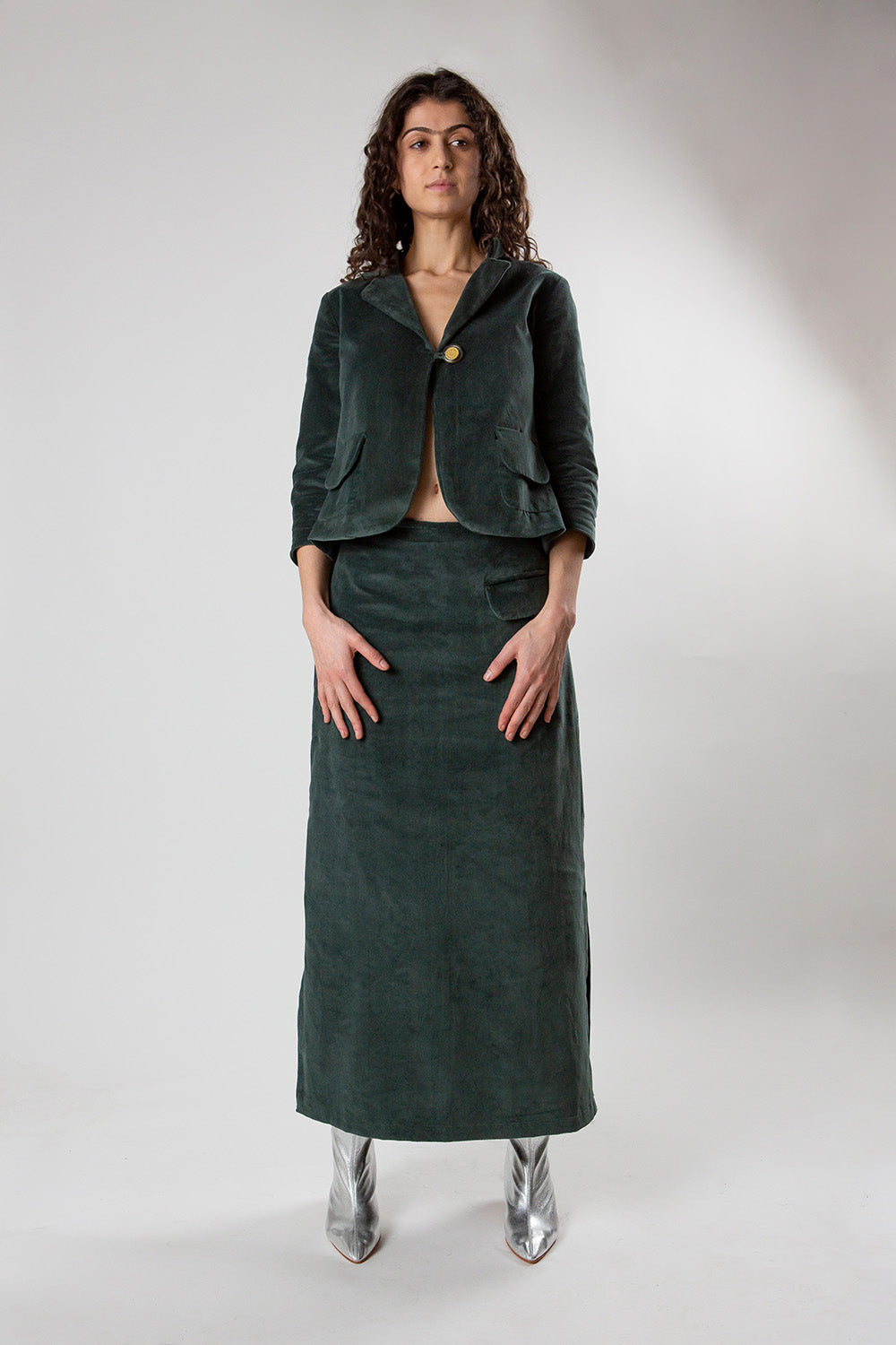 Cotton Velvet Johanna Skirt in Spruce