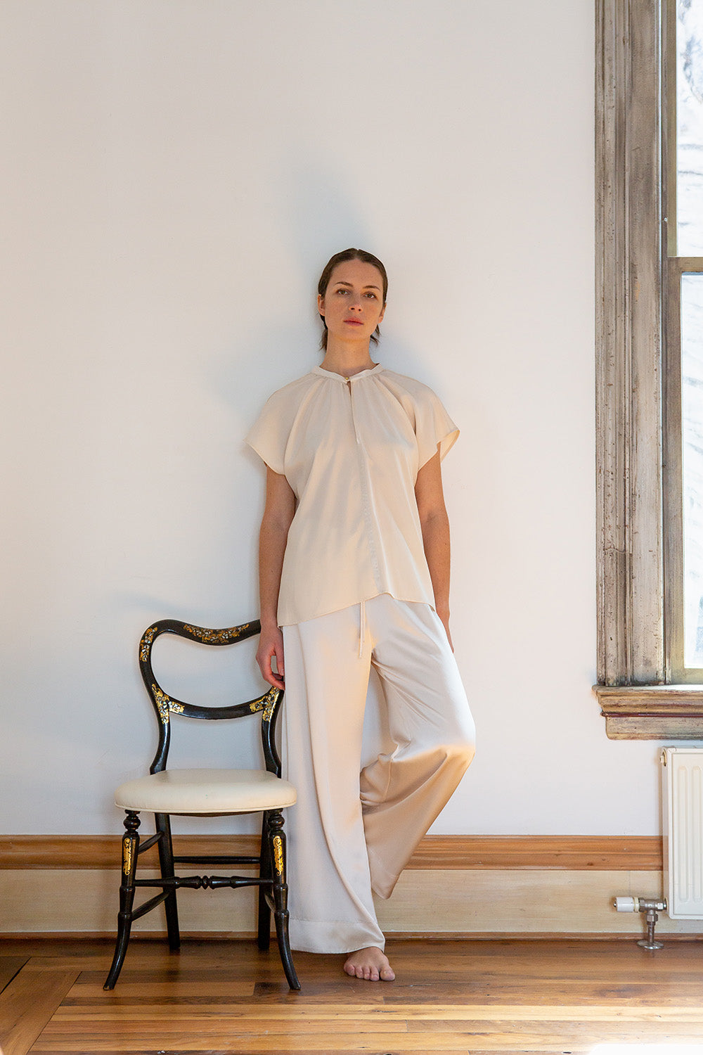 Jules Silk Charmeuse Pant in Alabaster