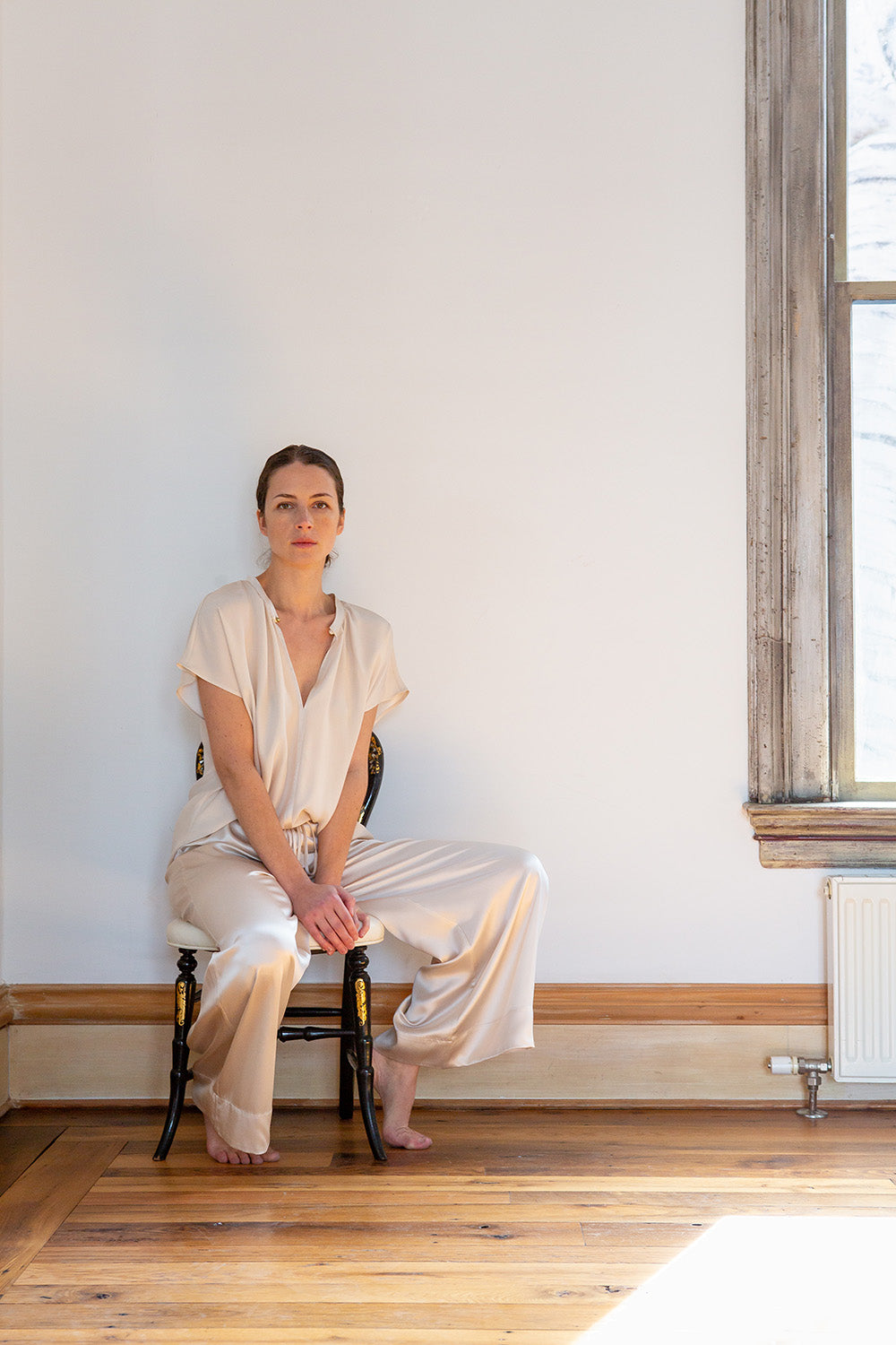 Jules Silk Charmeuse Pant in Alabaster