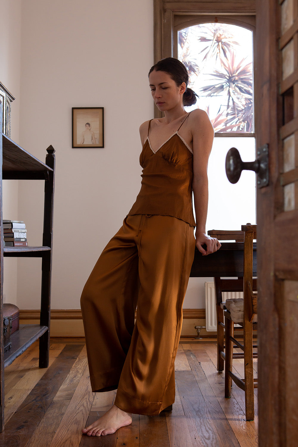 Jules Silk Charmeuse Pant in Sienna