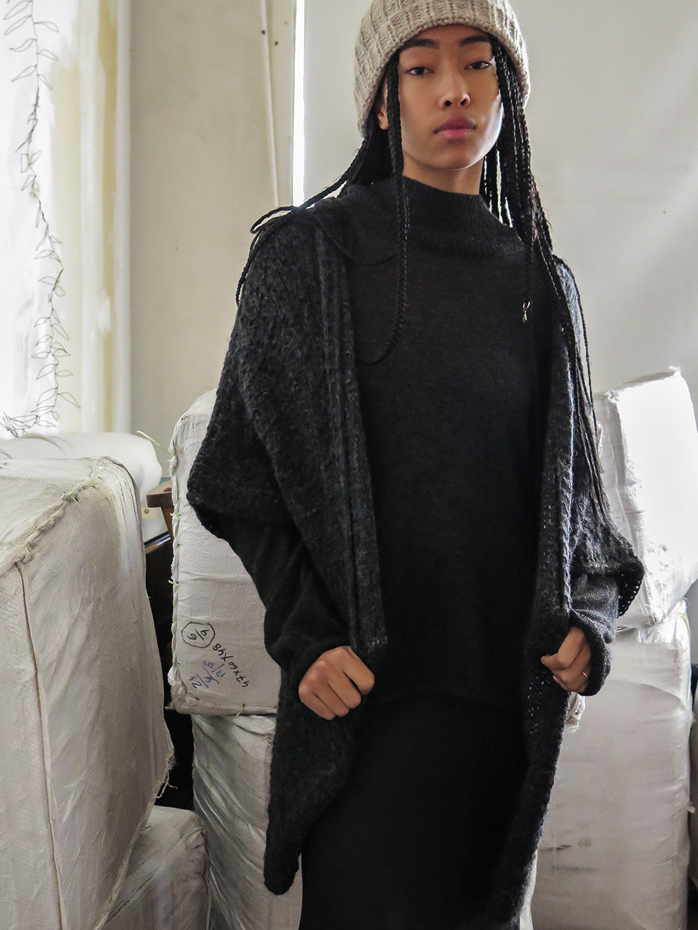 Alpaca Kimono Cardigan in Charcoal