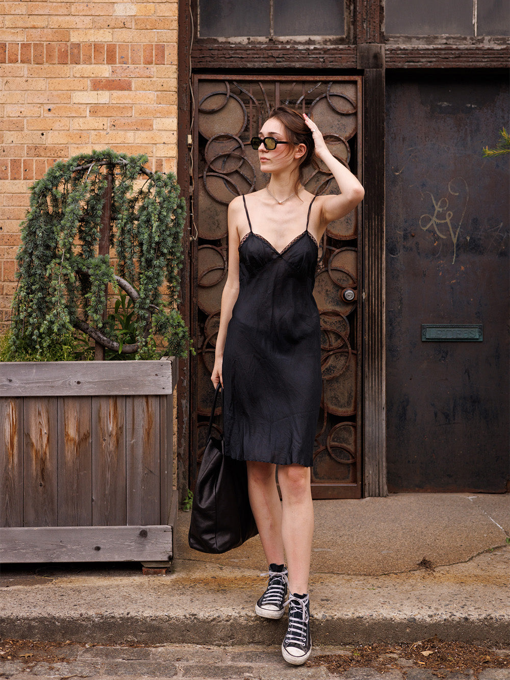 Maude Silk Slip Dress in Black