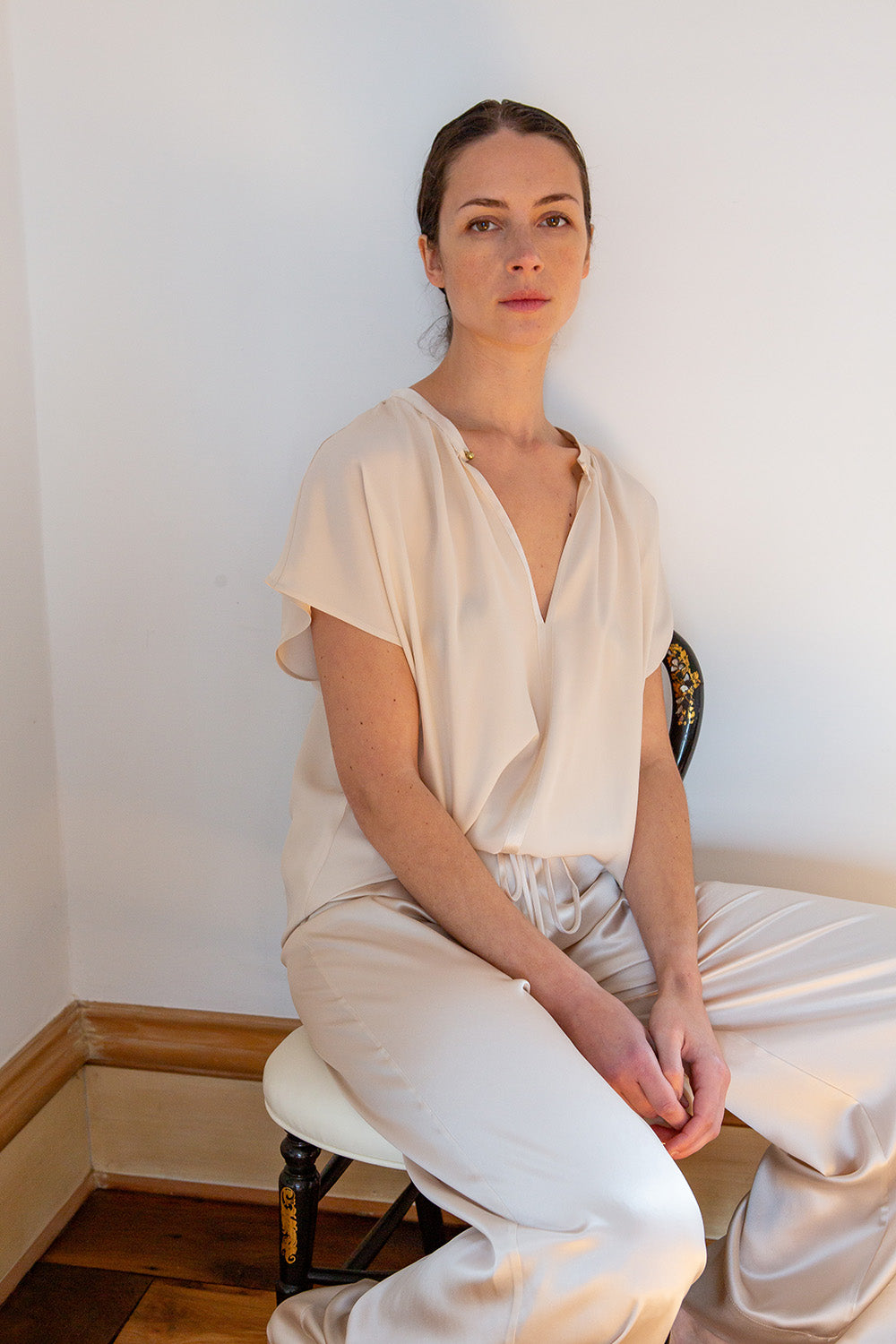 Jules Silk Charmeuse Pant in Alabaster