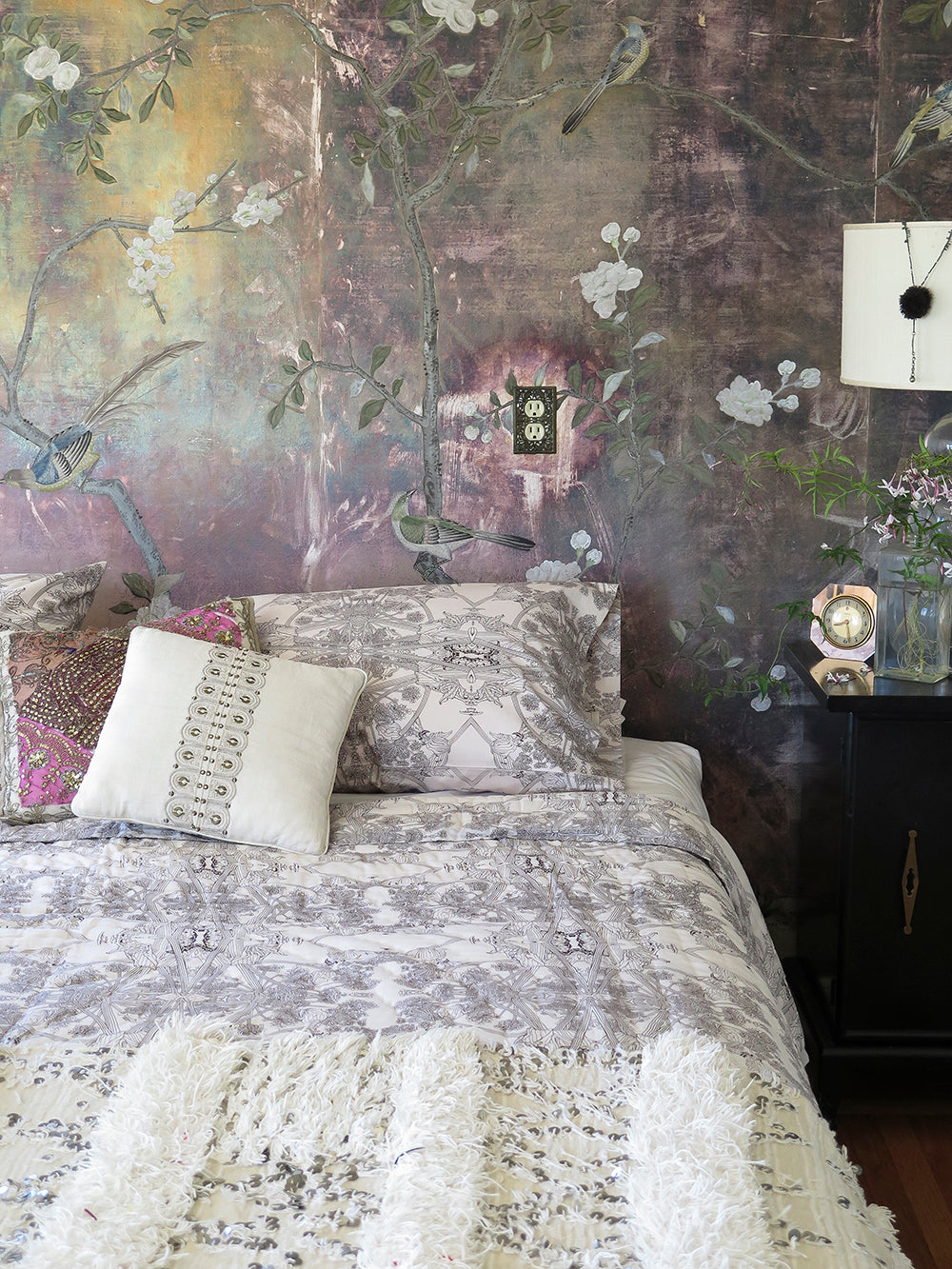 Cotton Hand-stitched Quilt in Dove and Dark Chocolate Botanicus