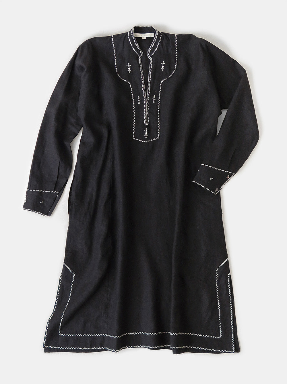 Rekha Linen Hand Embroidered Dress in Black