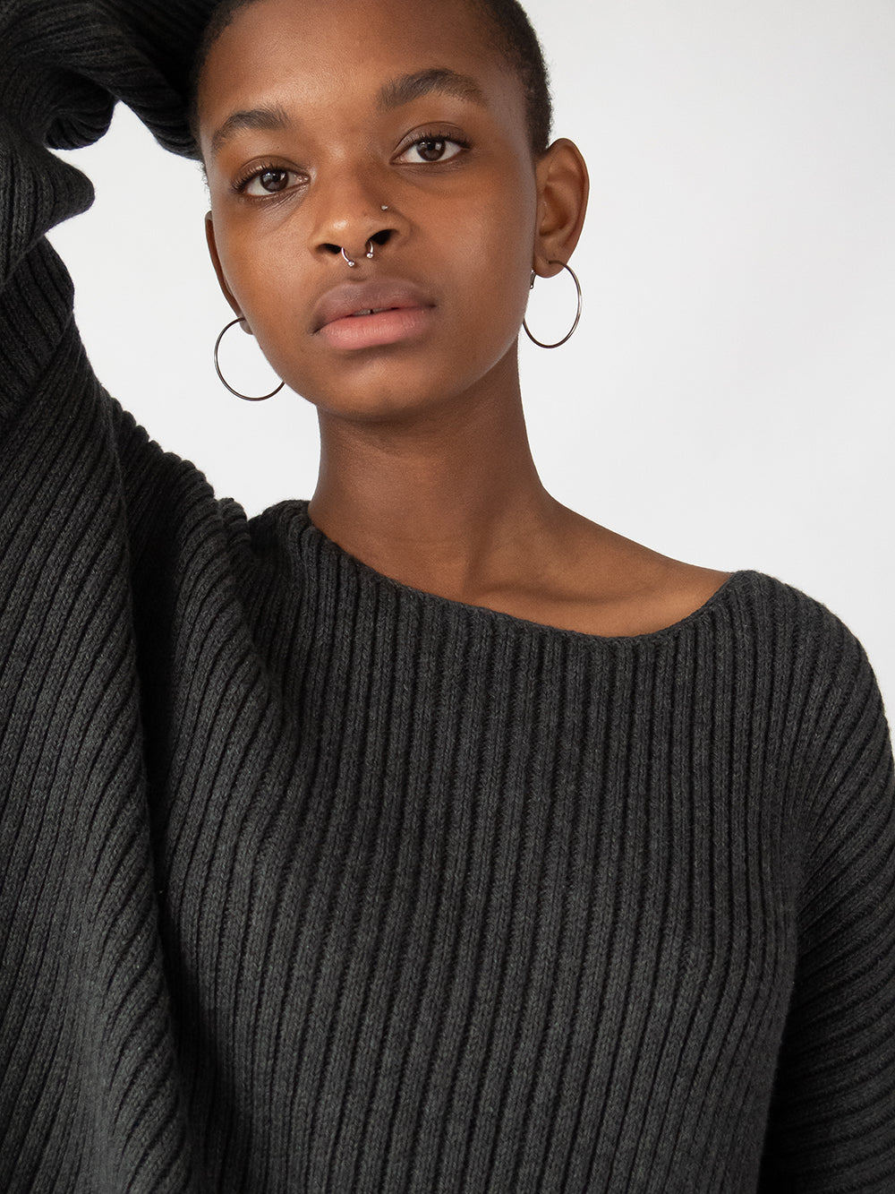 Ellie Pima Cotton Ribbed Pullover in Charcoal