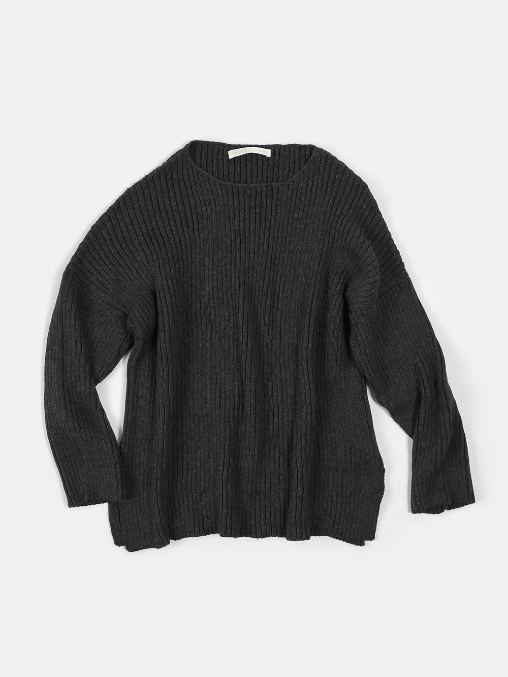 Ellie Pima Cotton Ribbed Pullover in Charcoal