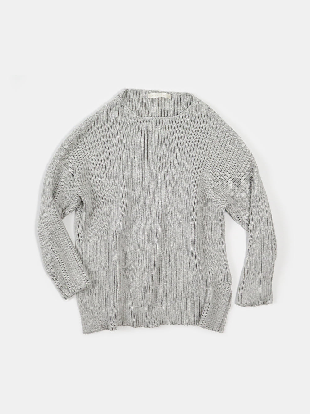 Pima Cotton Ribbed Pullover in Light Grey