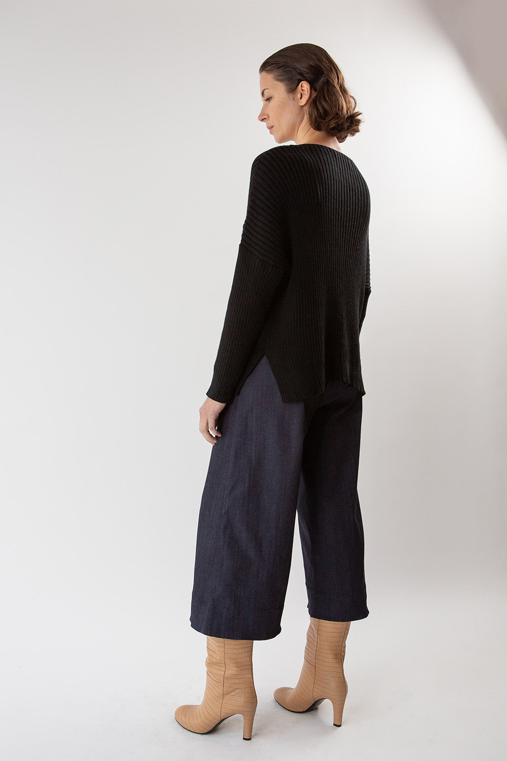 Ellie Pima Cotton Ribbed Pullover in Black