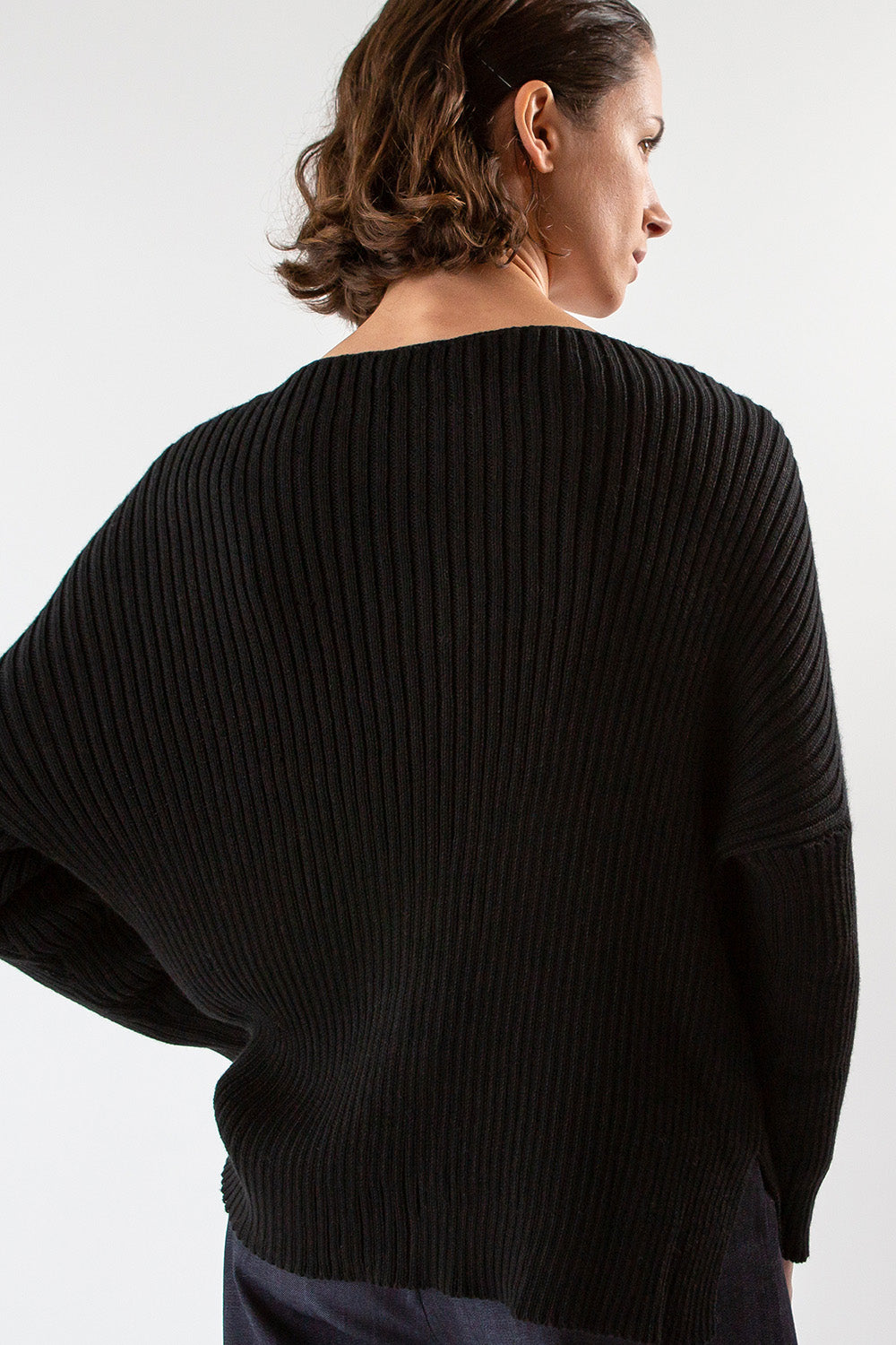 Ellie Pima Cotton Ribbed Pullover in Black