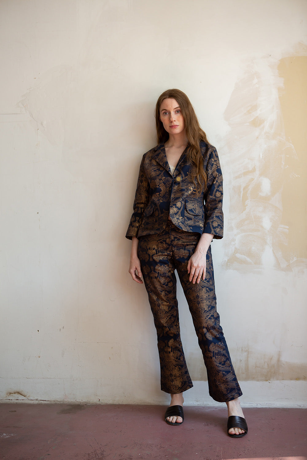 Soren Cotton Pant in Navy/Gold Botanicus