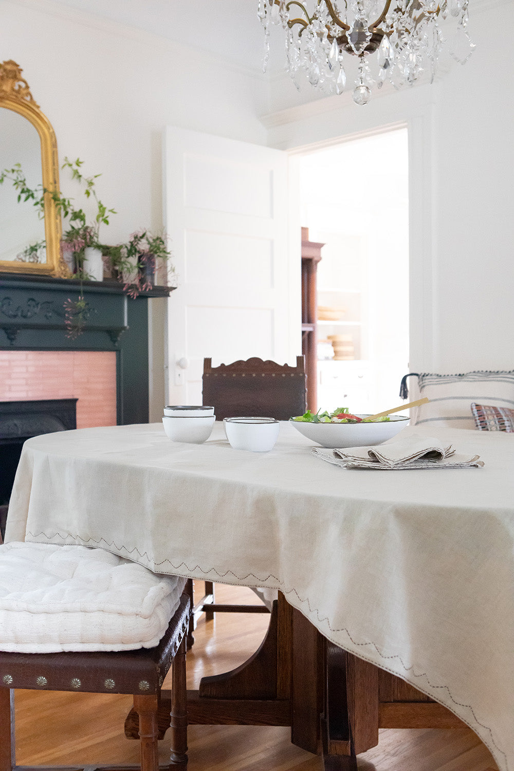 Mountain Tablecloth in Hand-embroidered Natural Linen