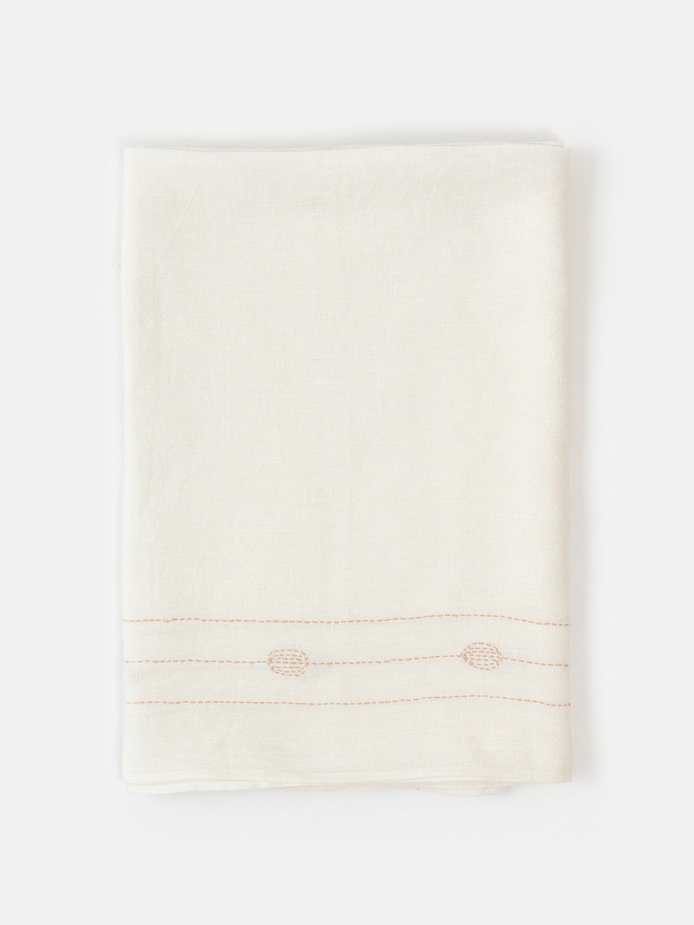 Totem Tablecloth in Hand-embroidered Soft White Linen