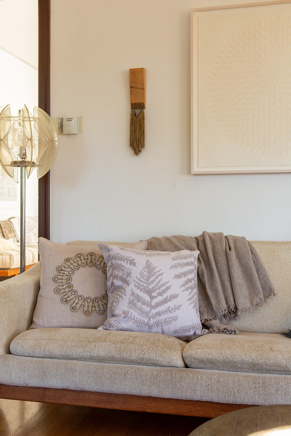 Cotton Throw Pillow in Dove Fern