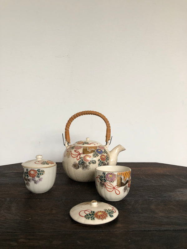 Antique Japanese Tea Set with Lidded Cups
