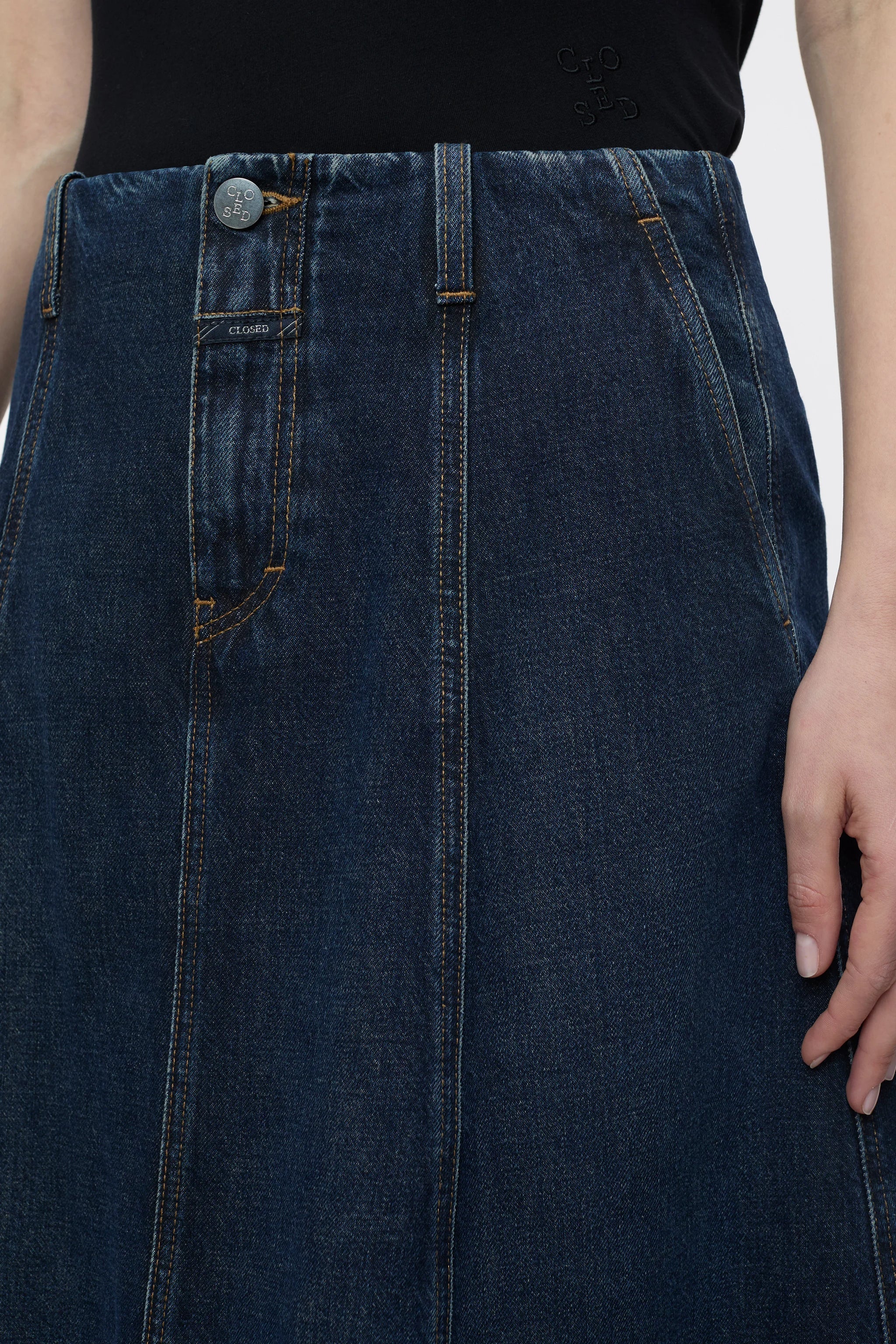 【oan】Black blue damage skirt Closed A Line Skirt In Dark Blue