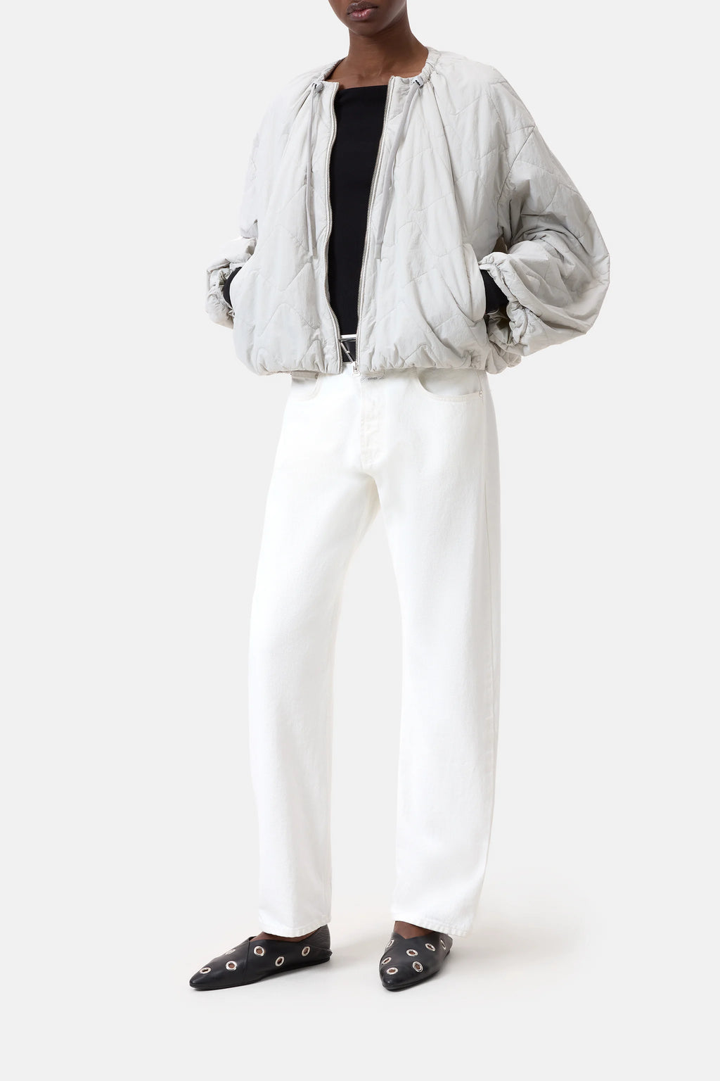 ジャケット HUECLOSET Closet See Through Over Crop Jacket 25KERO324 Closed Cropped Gathered Bomber In Light Grey
