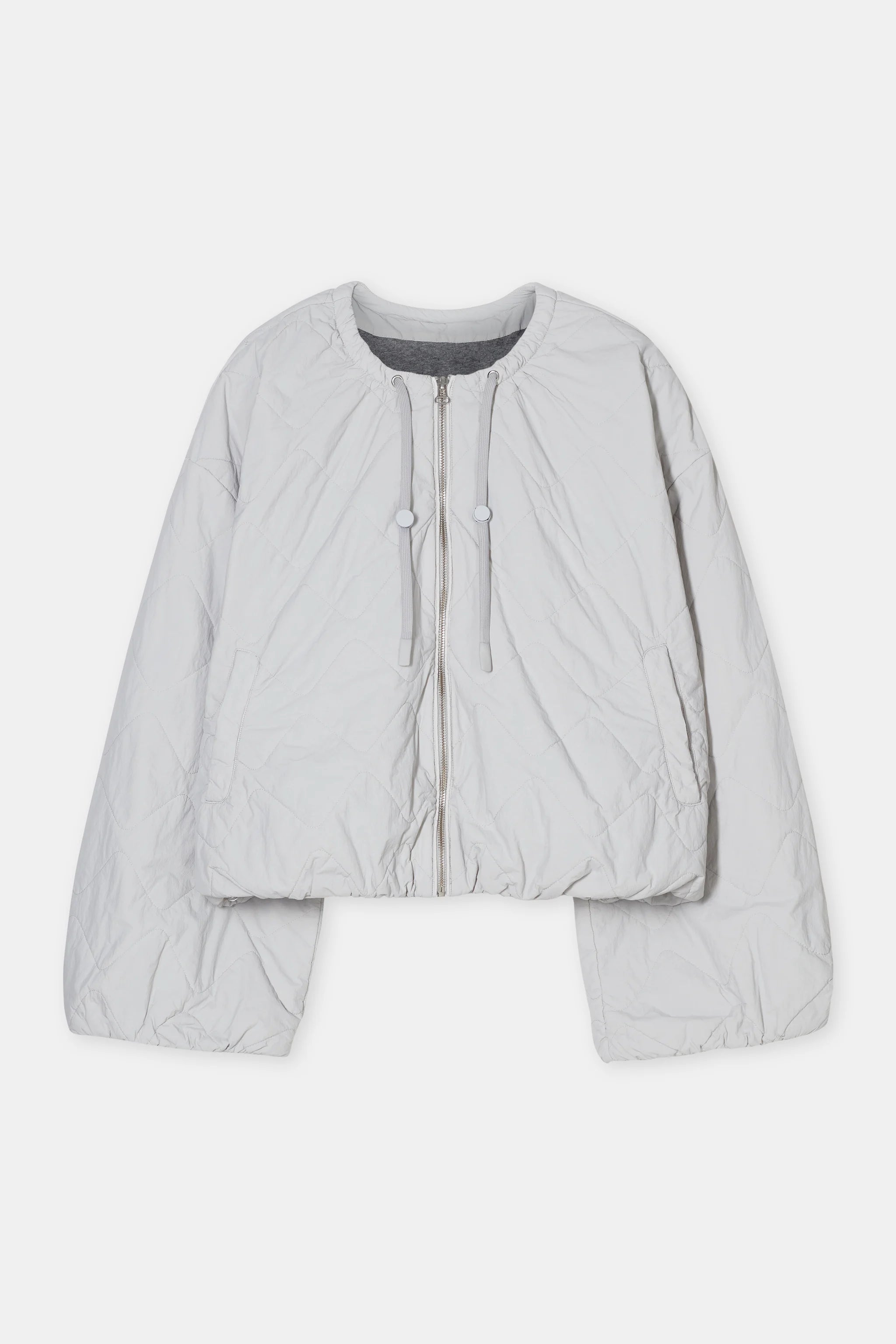 Closed Cropped Gathered Bomber In Light Grey