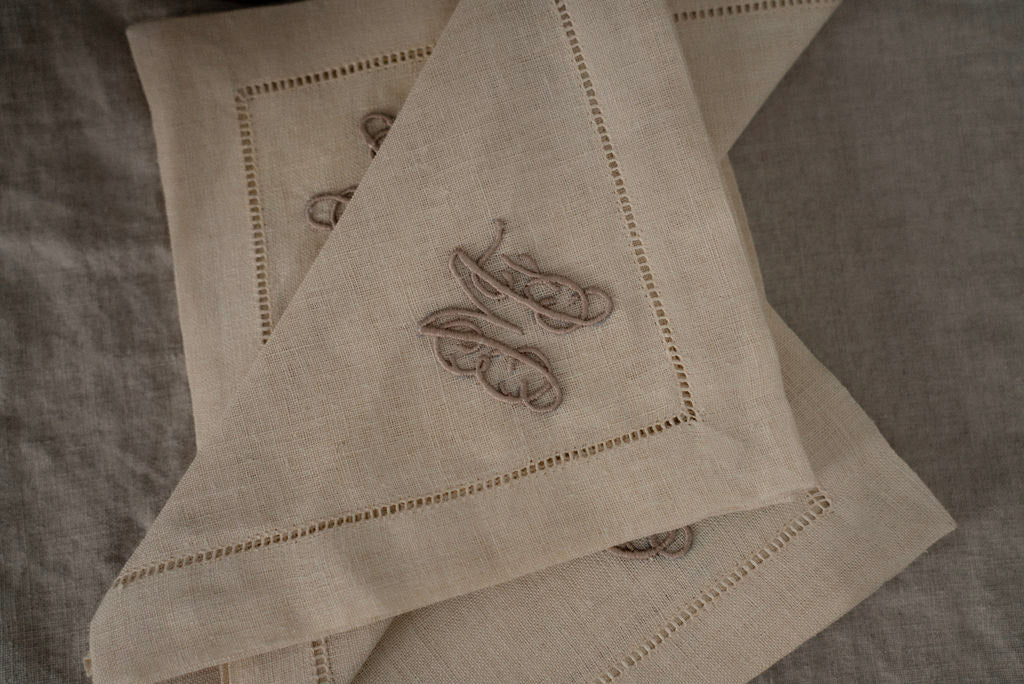 Set of 4 Linen Embroidered Cocktail Napkins