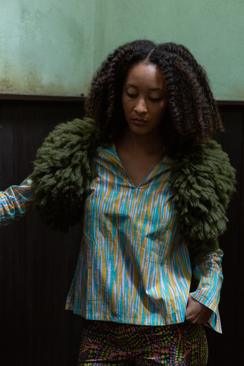 Alpaca Fringe Collar in Dark Olive