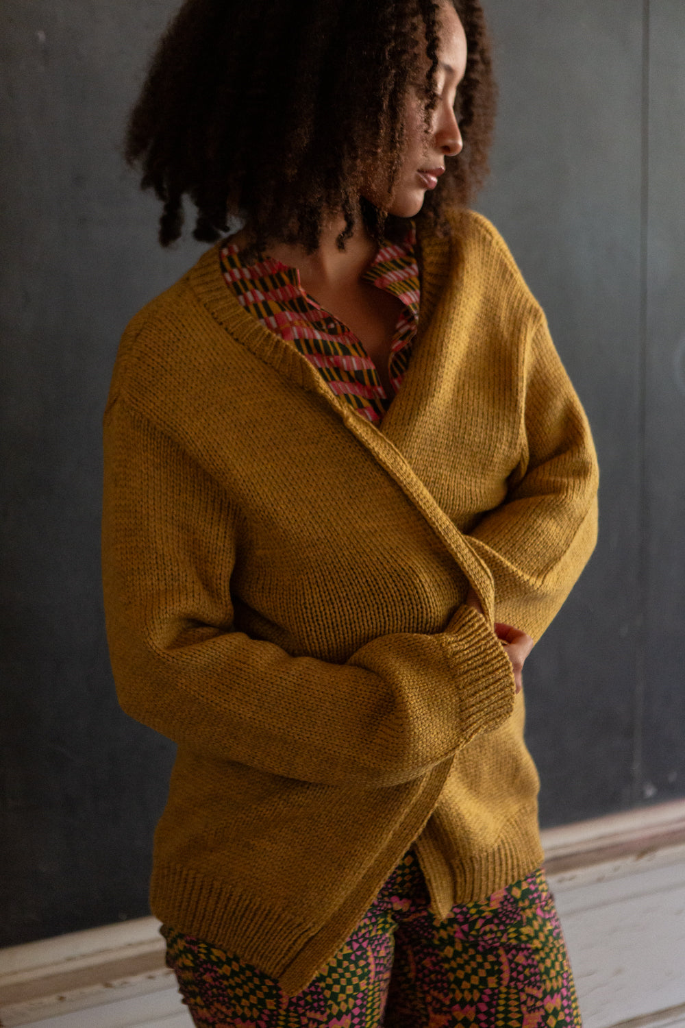 Hiroko Wool Open Cardigan In Mustard