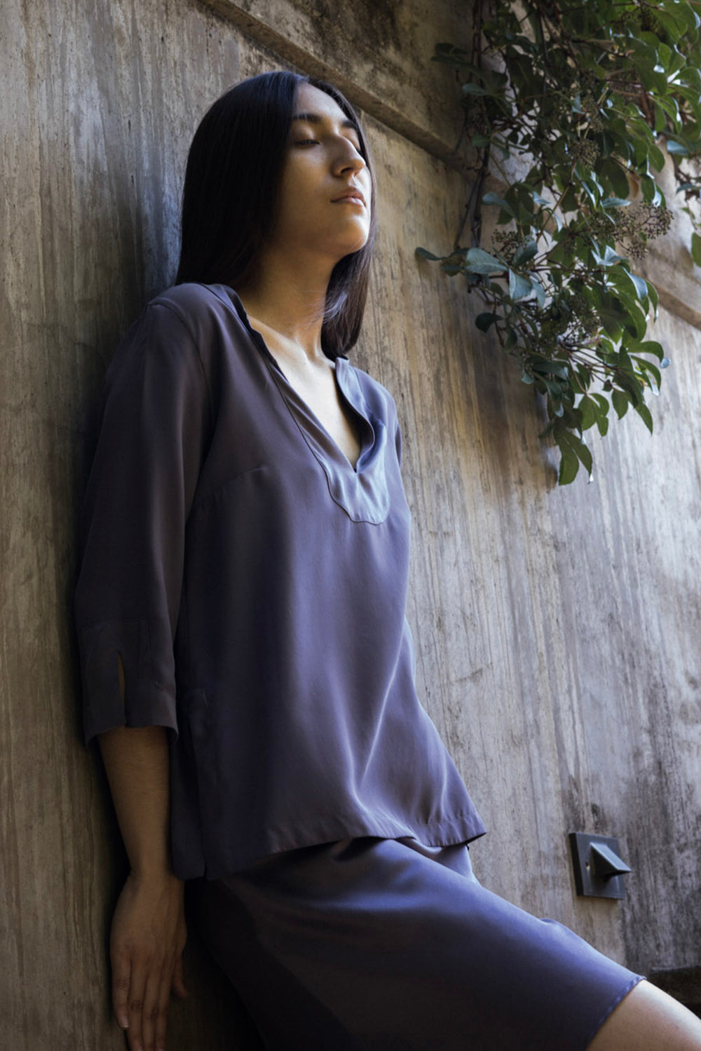 Edo Sueded Silk Charmuese Top In Dusk