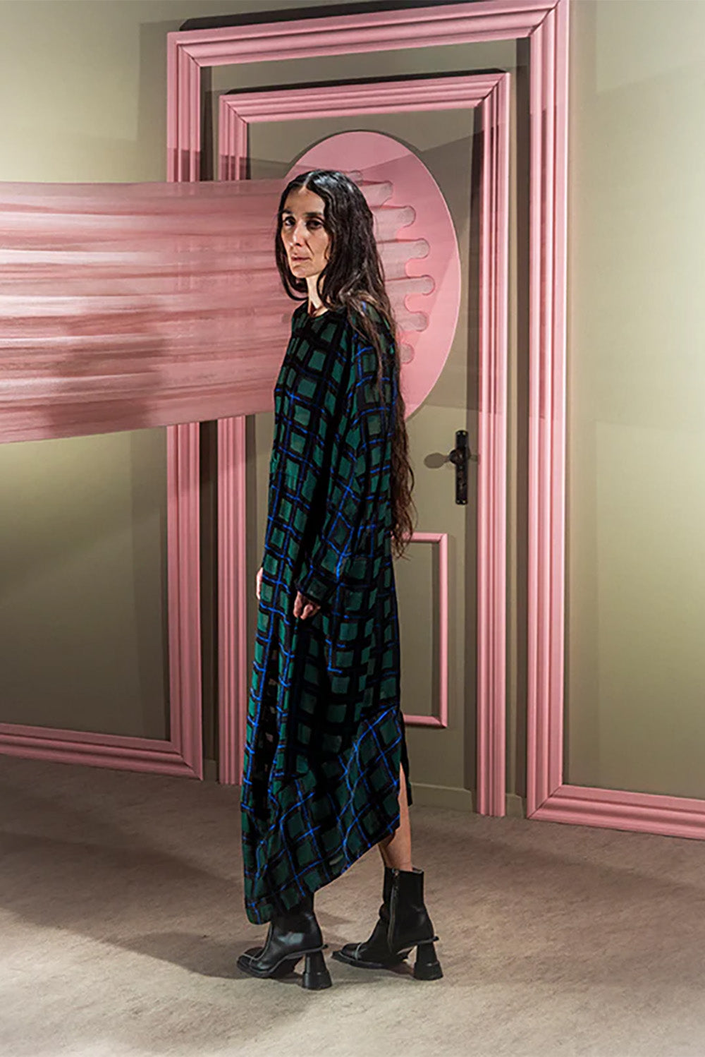 Henrik Vibskov Dimness Dress In Dark Burn Out Grid
