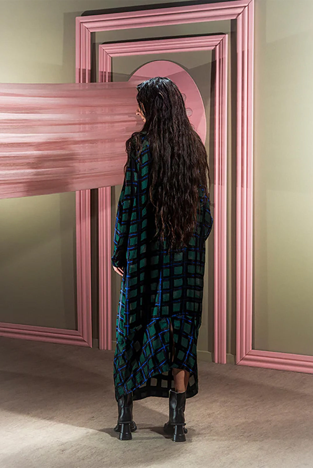 Henrik Vibskov Dimness Dress In Dark Burn Out Grid