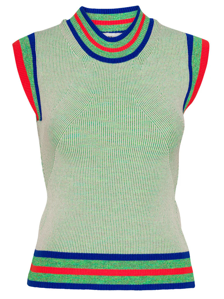 Henrik Vibskov Scuba Knit Top in Green Beige Grid
