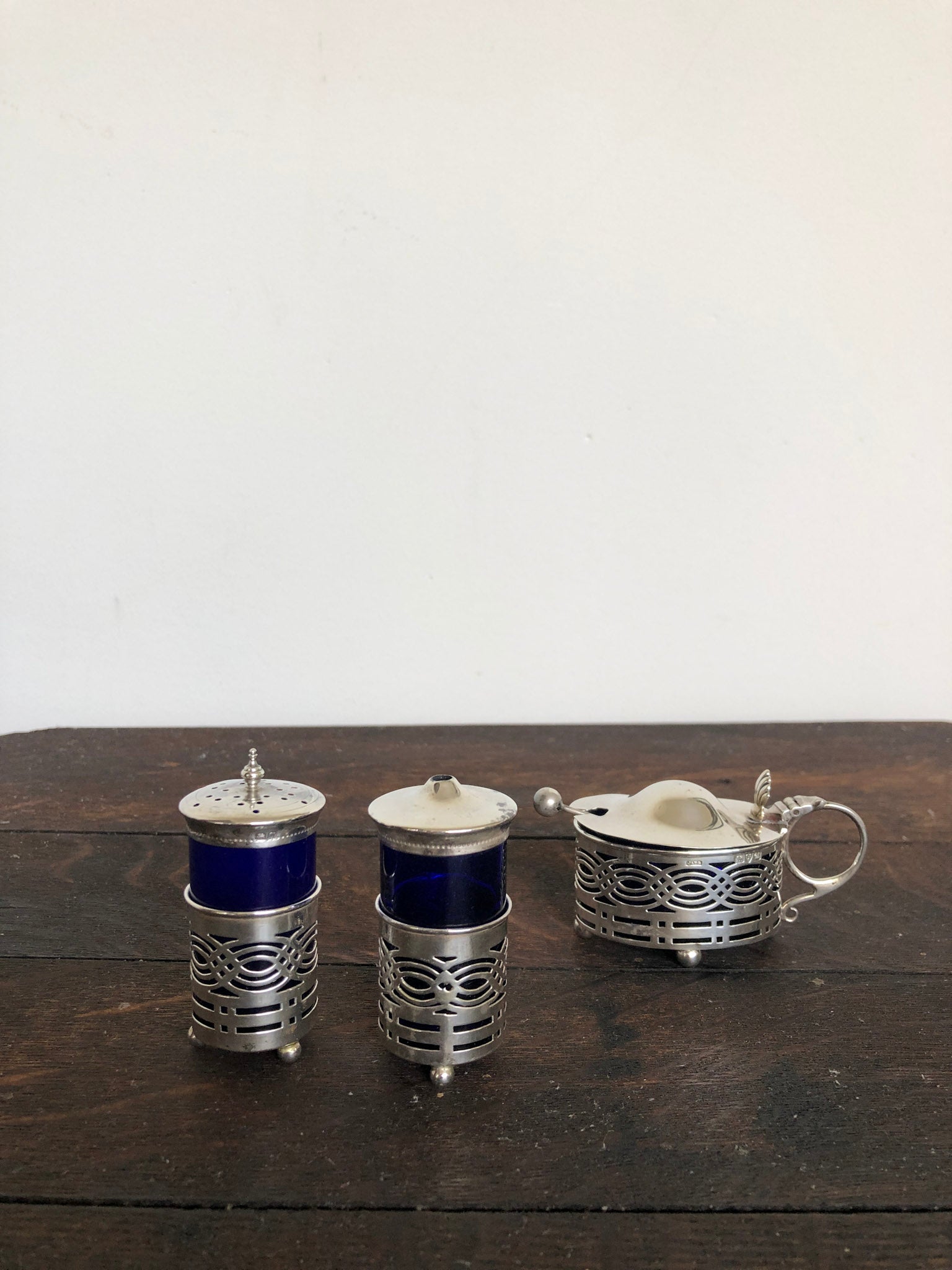 Antique Silver Salt and Pepper Set Trio