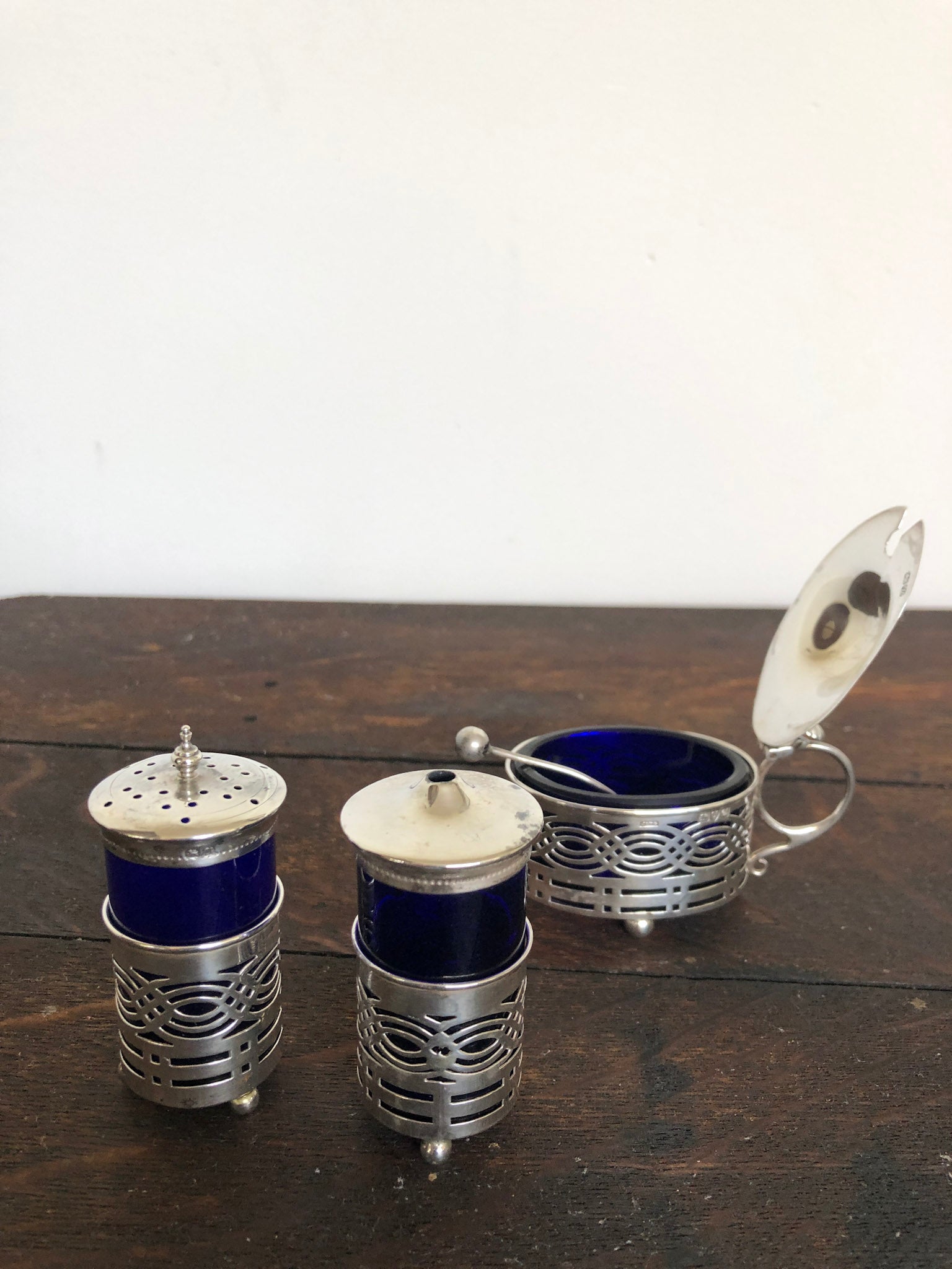 Antique Silver Salt and Pepper Set Trio