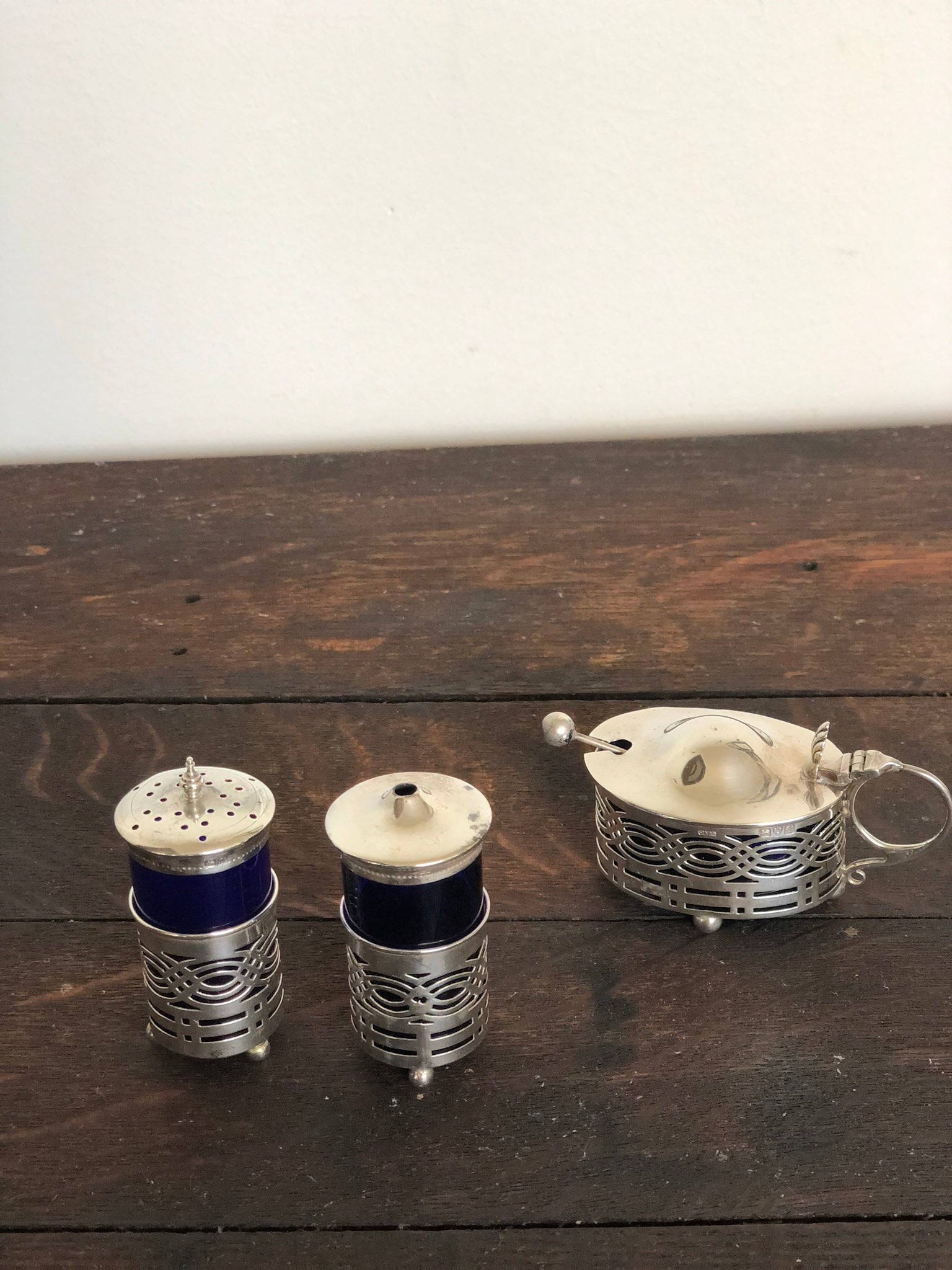 Antique Silver Salt and Pepper Set Trio