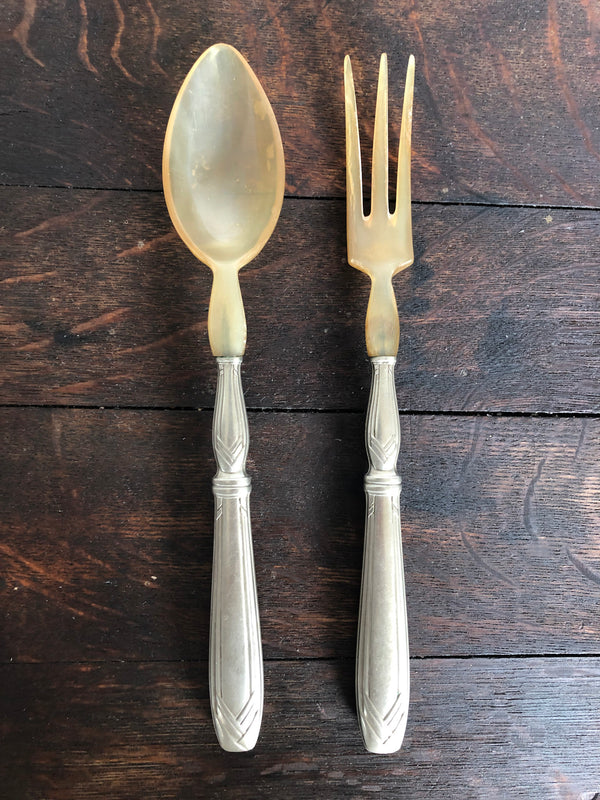 Vintage French Horn and Silver Salad Server