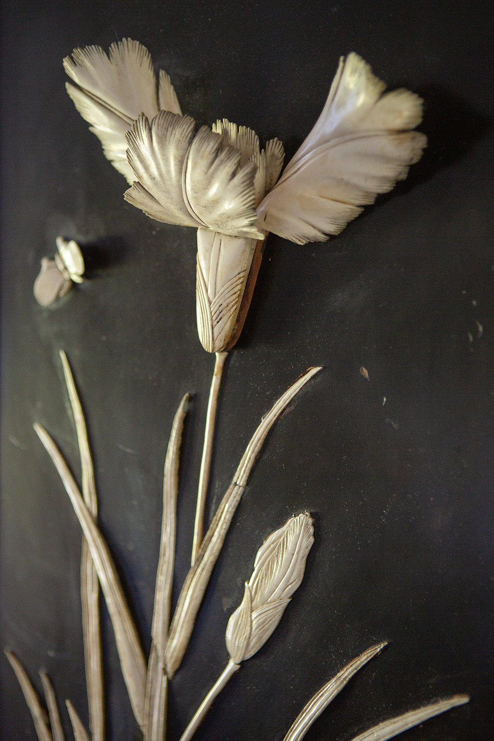 Japanes Bone Inlaid Lacquered Iris Panel