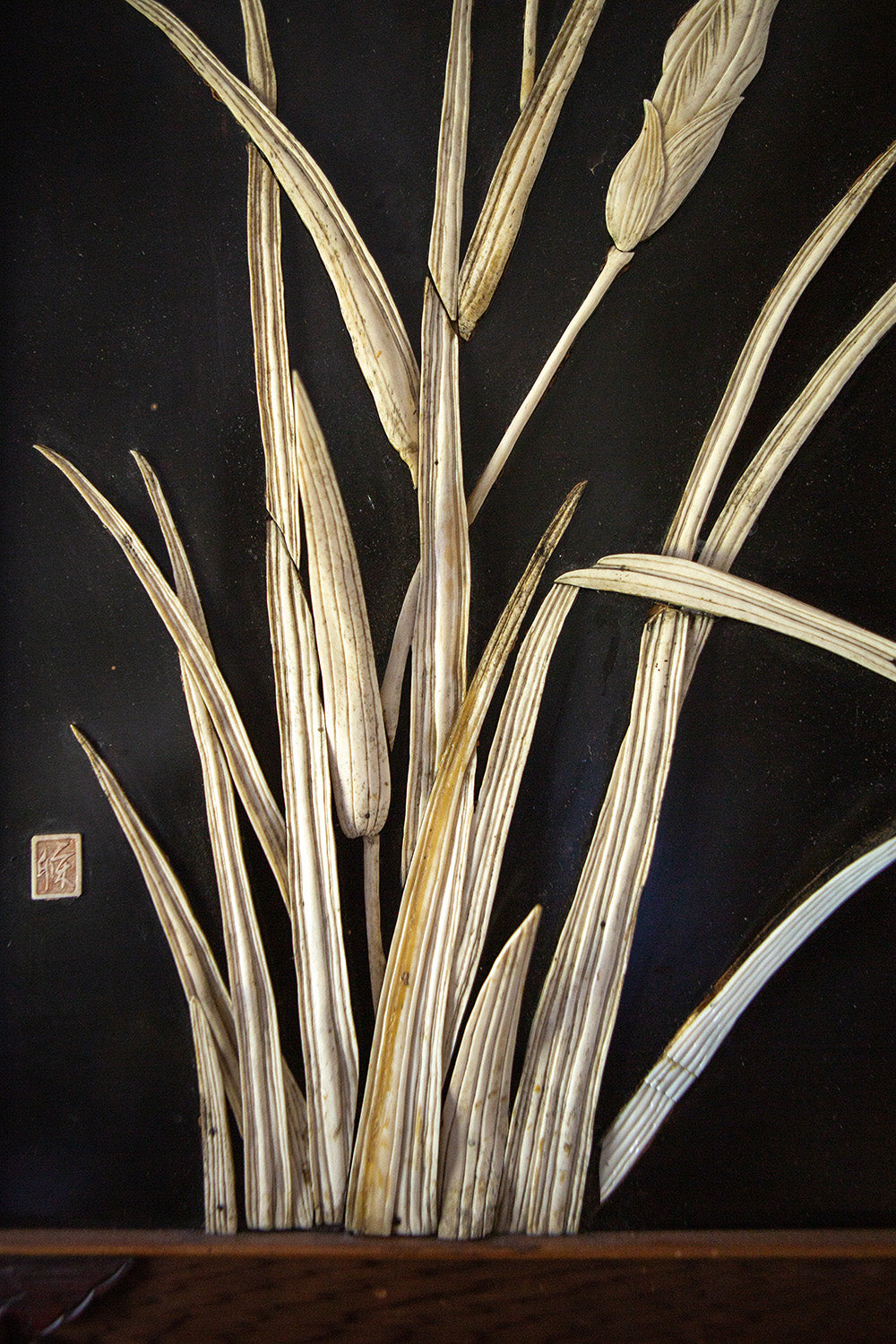Japanes Bone Inlaid Lacquered Iris Panel