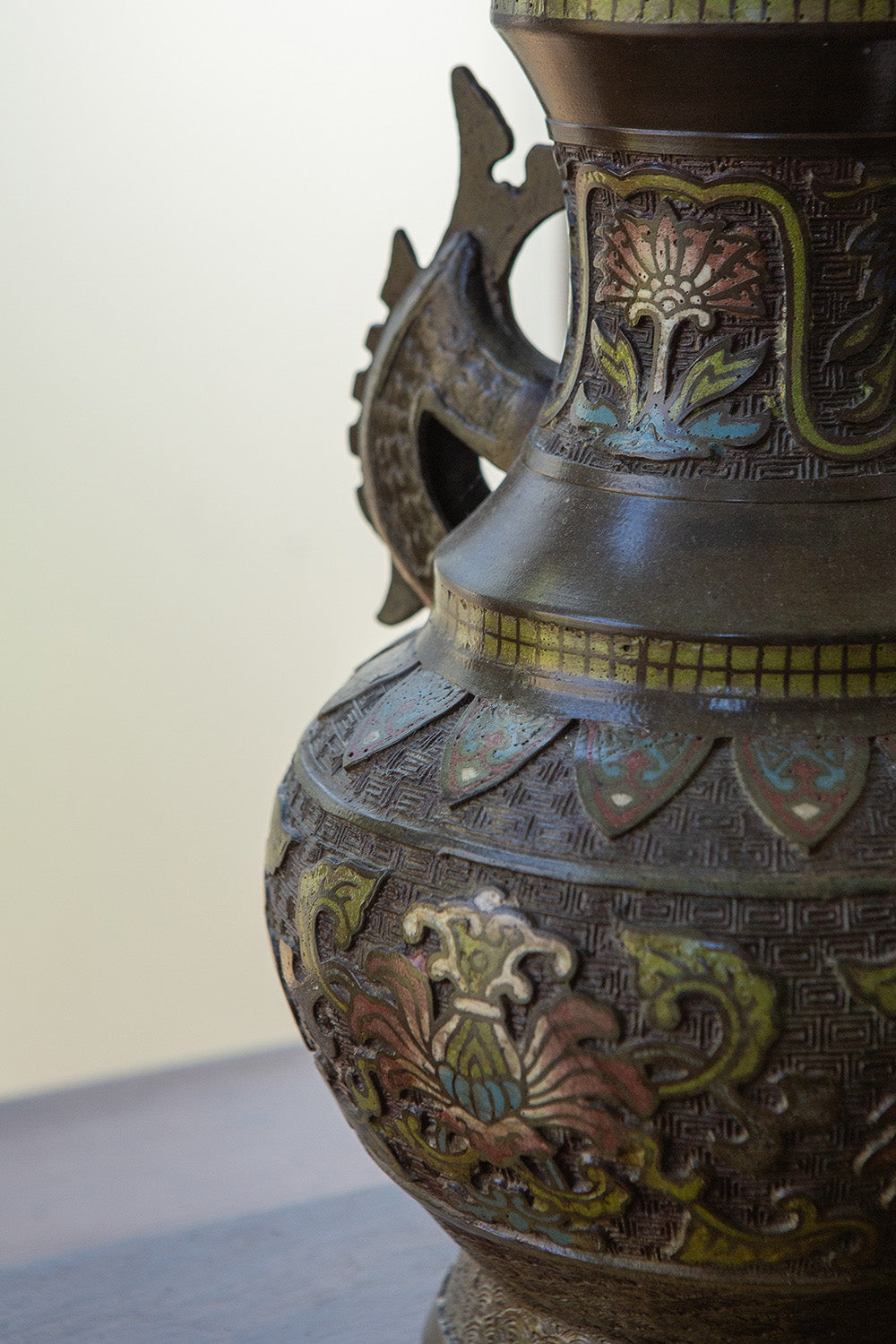 Meiji Period Japanese Champleve Enamel Vessel