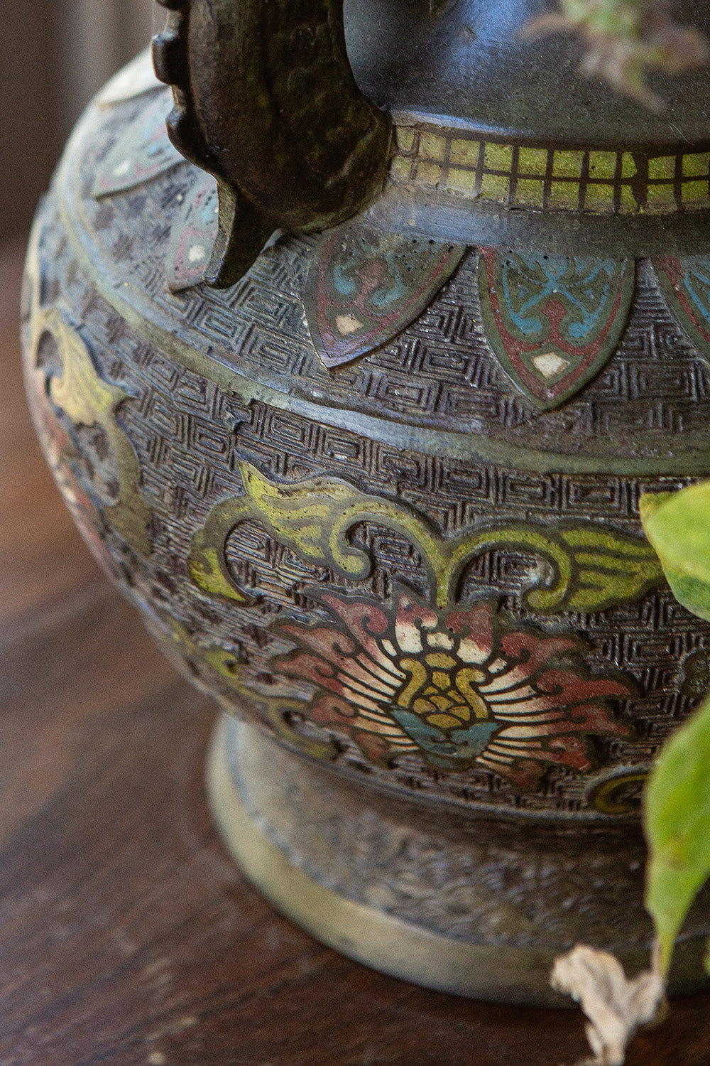Meiji Period Japanese Champleve Enamel Vessel
